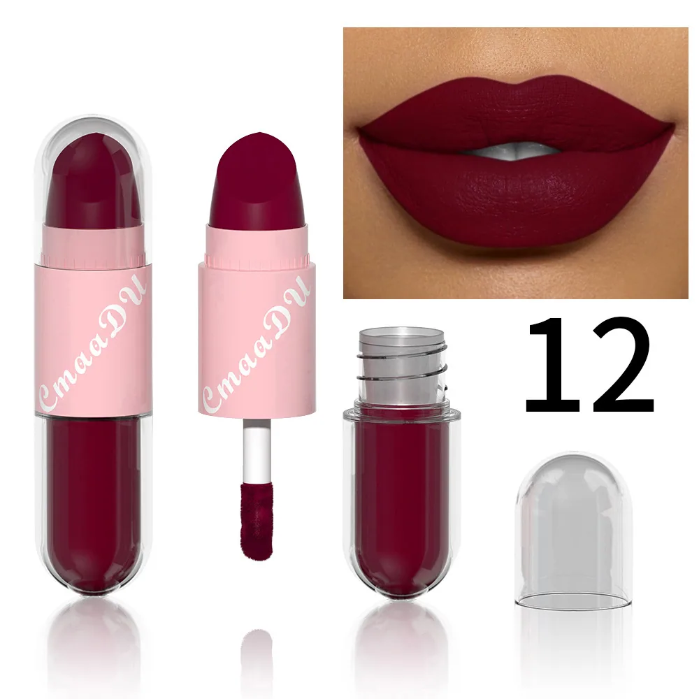 Foreign trade exclusive: CmaaDu face color mouth red lip color 2-in-1 matte 12