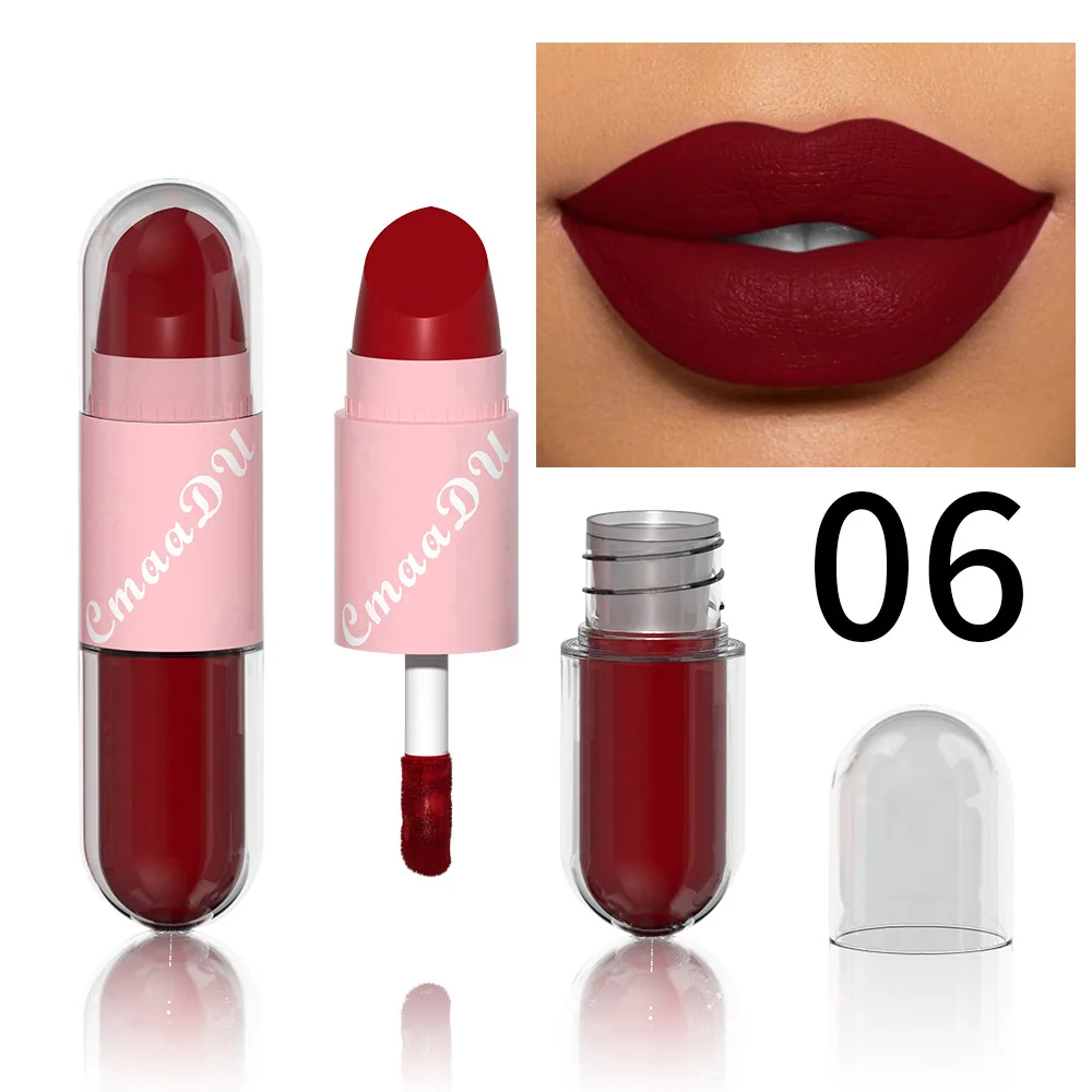 Foreign trade exclusive: CmaaDu face color mouth red lip color 2-in-1 matte 6
