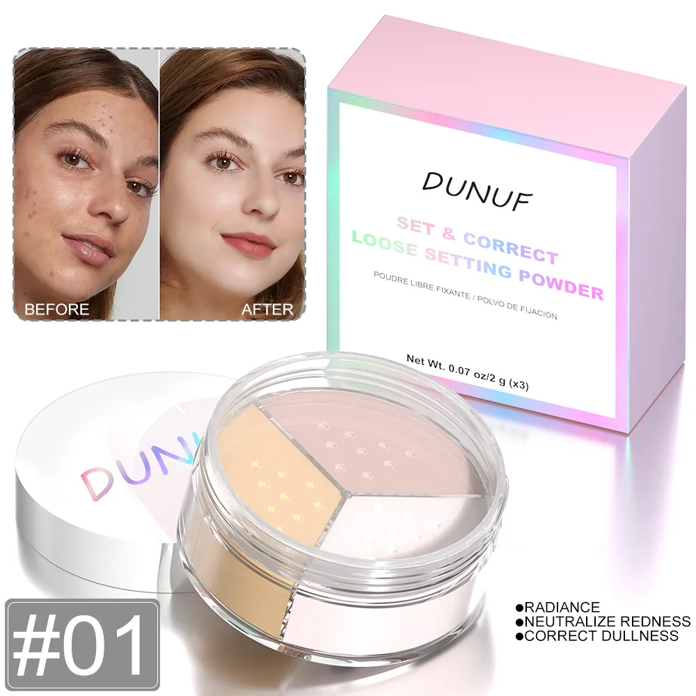 DUNUF 3-color matte makeup setting set powder concealer durable waterproof face repairing powder
