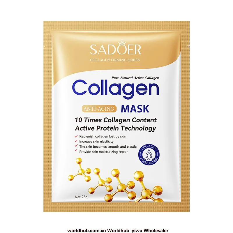 Close-up texture detail of SADOER collagen anti-wrinkle face mask essence, moisturizing brightening facialmask fabric surface