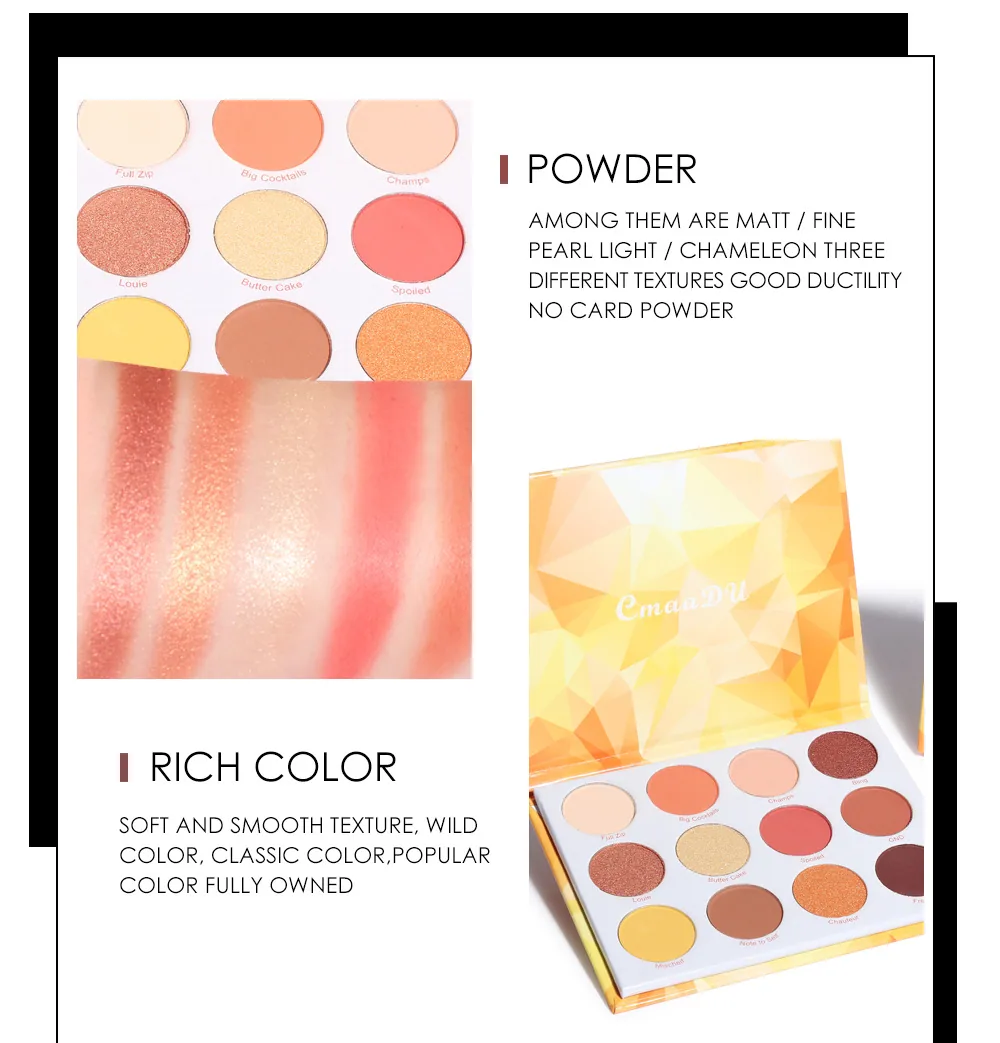 CmaaDu 12 color matte metal flash eye shadow plate 8