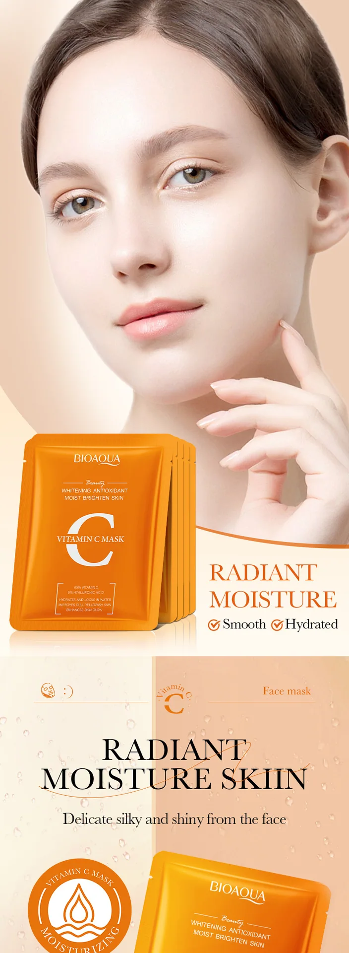 BIOAOUA VC antioxidant whitening facial mask spring summer crossover packaging and color variant detail for wholesale