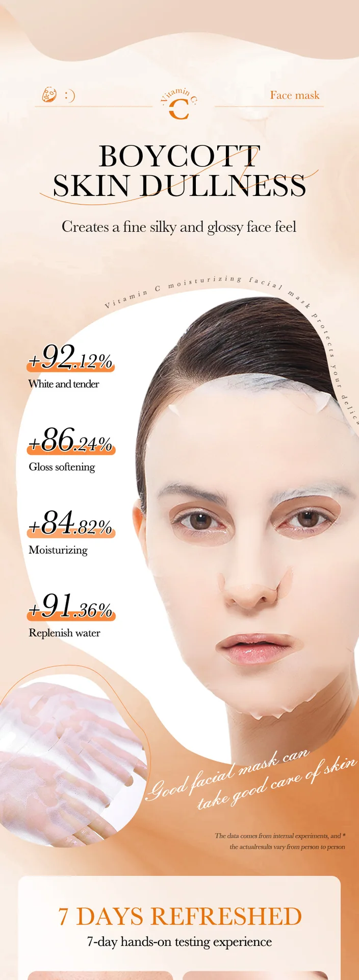 BIOAOUA VC antioxidant whitening facial mask essence drop detail showing hydrating moisturizing formula for spring summer