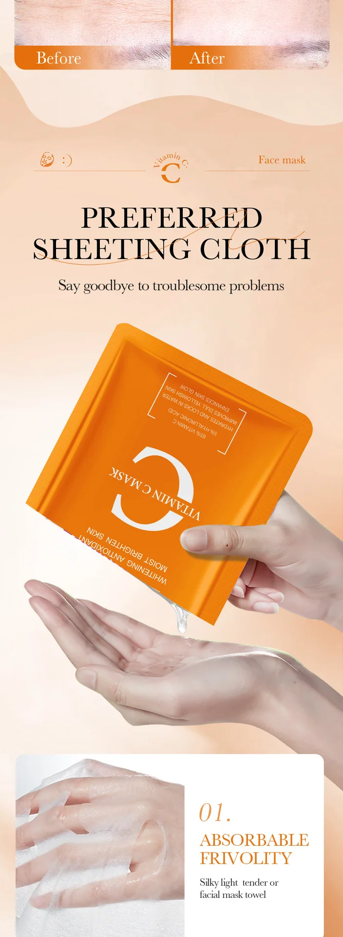 BIOAOUA VC mask spring summer crossover usage scene on face, antioxidant whitening hydrating moisturizing skincare routine