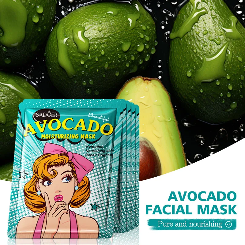 SADOER avocado plant extract moisturizing goddess mask usage scene, full English facial mask paste for cross-border foreign t