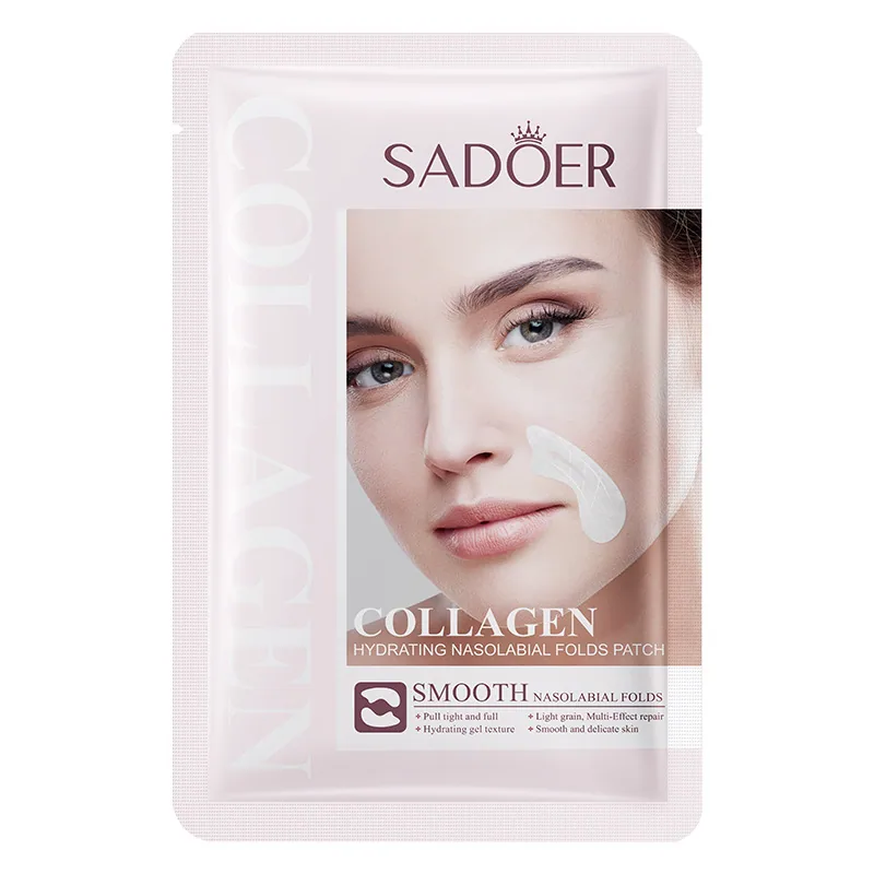 SADOER collagen gel nasolabial fold removal stickers close-up showing fine lines at mouth corners lifting patch texture