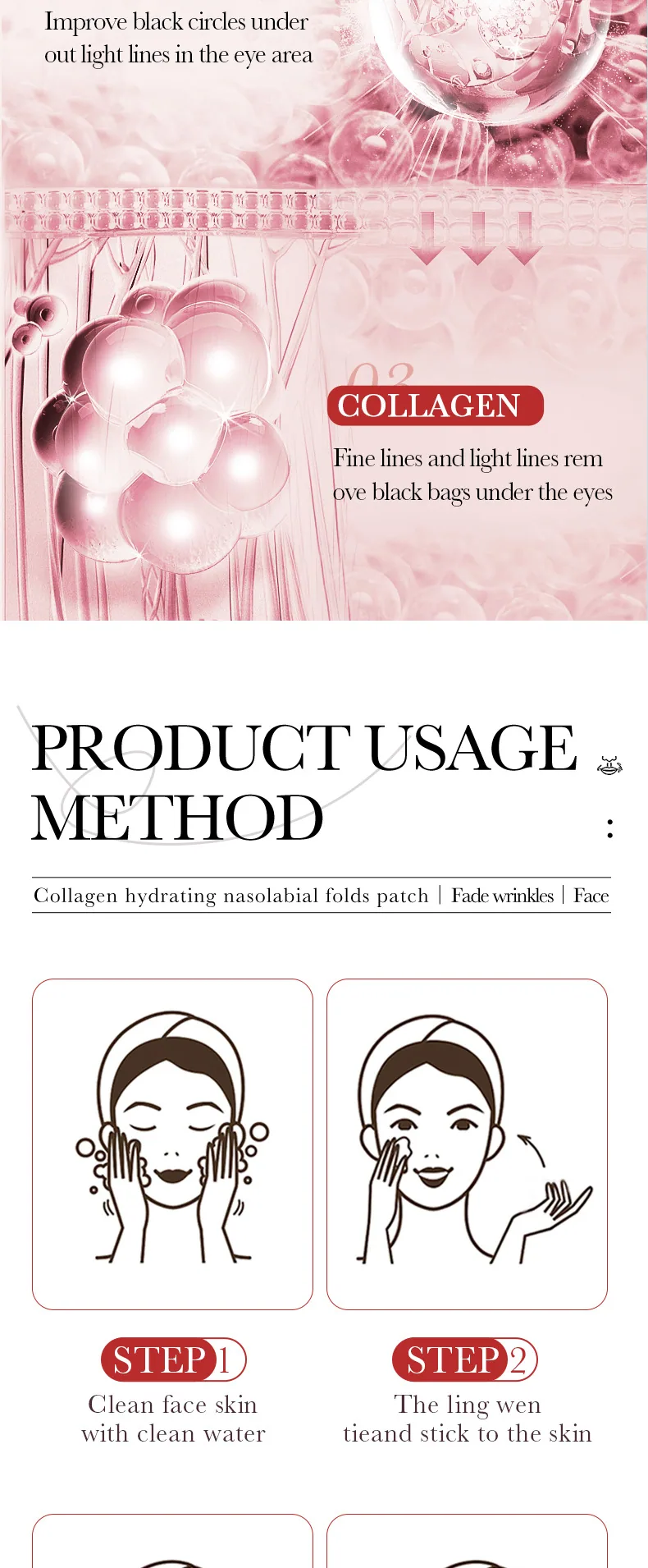 SADOER collagen gel nasolabial fold removal stickers close-up showing gel texture and lifting patch shape for fine lines at m