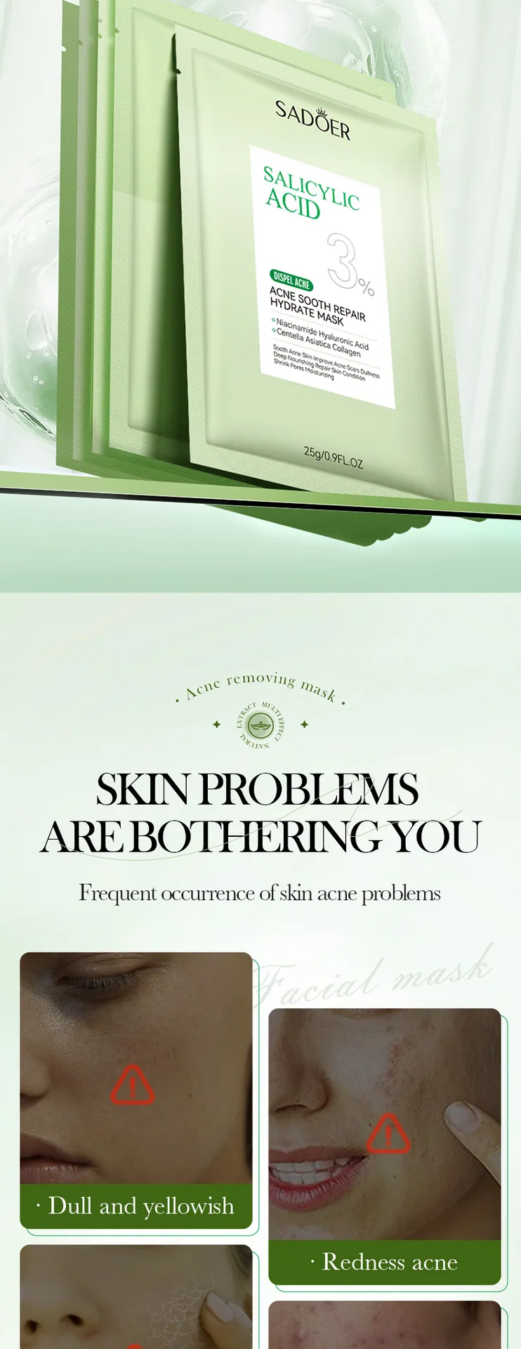 SADOER salicylic acid acne mask wholesale bulk packaging for cross-border foreign trade buyers
