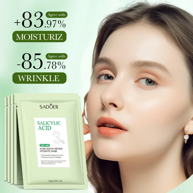 SADOER salicylic acid acne mask usage scene applying on face for soothing repair hydration skincare routine