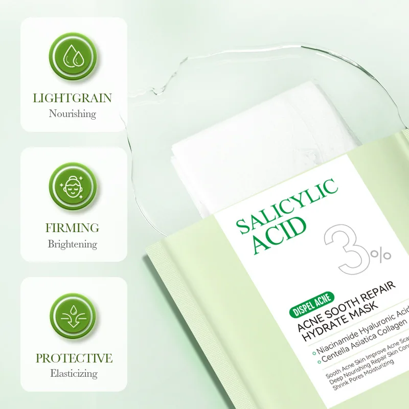 Close-up texture detail of SADOER salicylic acid acne soothing repair hydrating mask essence for wholesale
