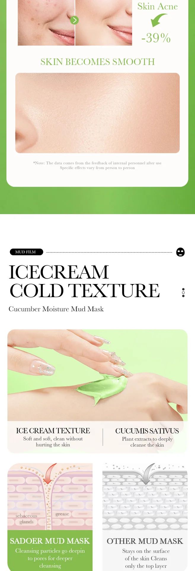 BIOAOUA Cucumber Moisturizing Mud Film Wholesale Package Display Foreign Trade Full Case facial mask Moisturizing, Rejuvenati