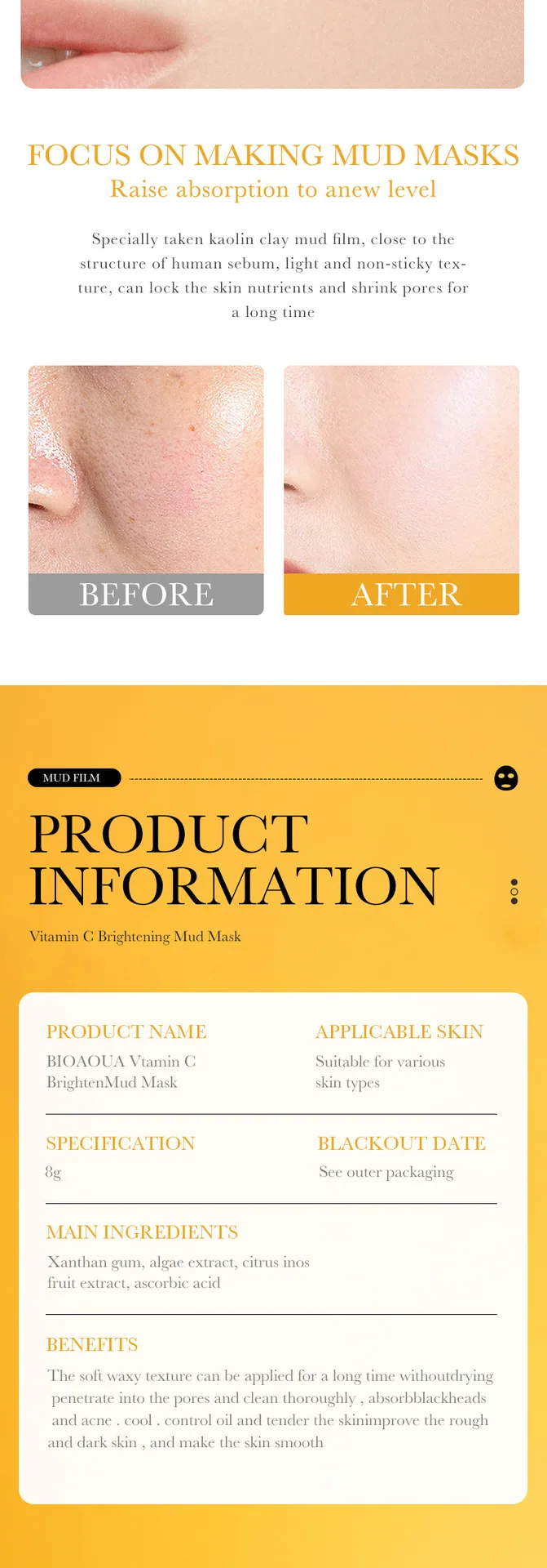 BIOAOUA cucumber moisturizing mud film application shows its extensibility, smooth and easy to push away, deep cleansing whil