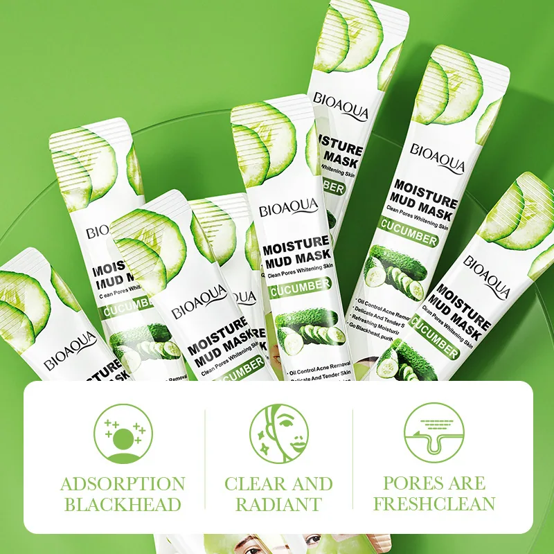 BIOAOUA Cucumber Mud Film Packaging Details Feature Moisturizing&Moisturizing&Rejuvenating facial mask Wholesale Cleaning Mud