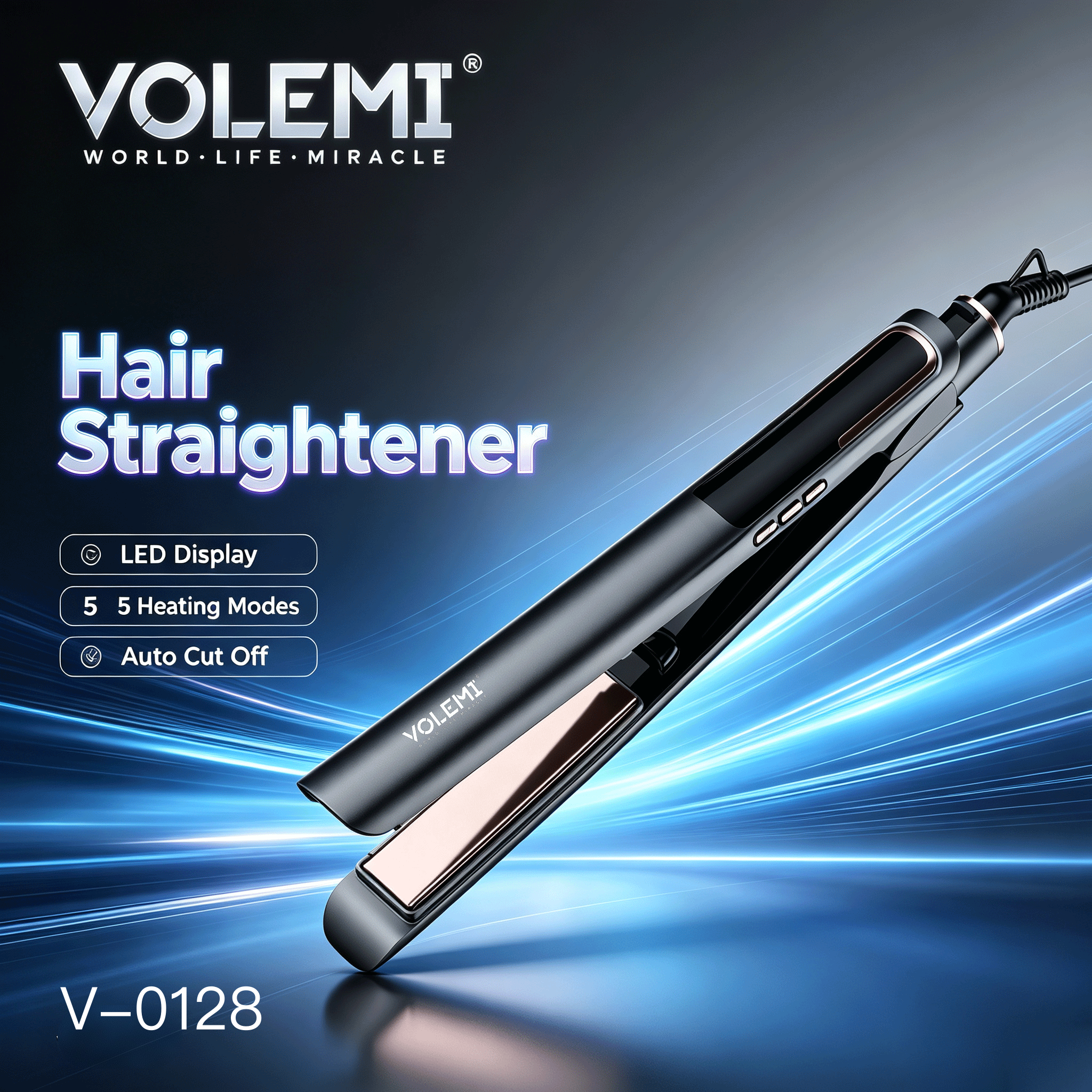VOLEMI Ceramic PTC Hair Straightener Slim Digital V-0128