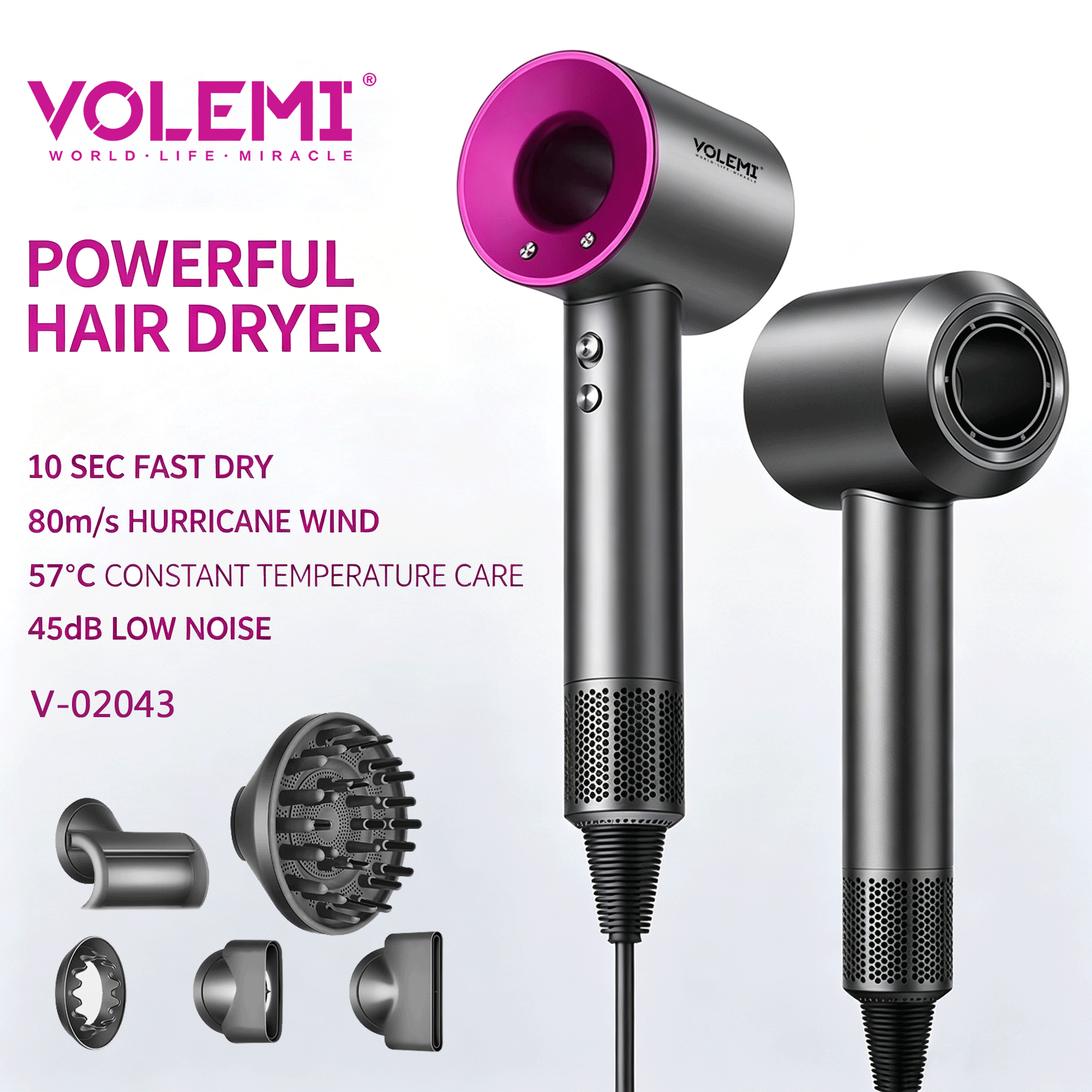 VOLEMI High-Speed Negative Ion Hair Dryer Purple Ring V-02043