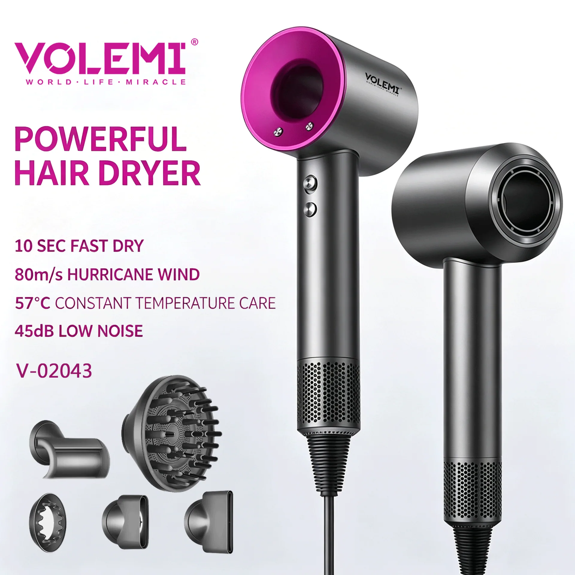 VOLEMI High-Speed Negative Ion Hair Dryer Purple Ring V-02043
