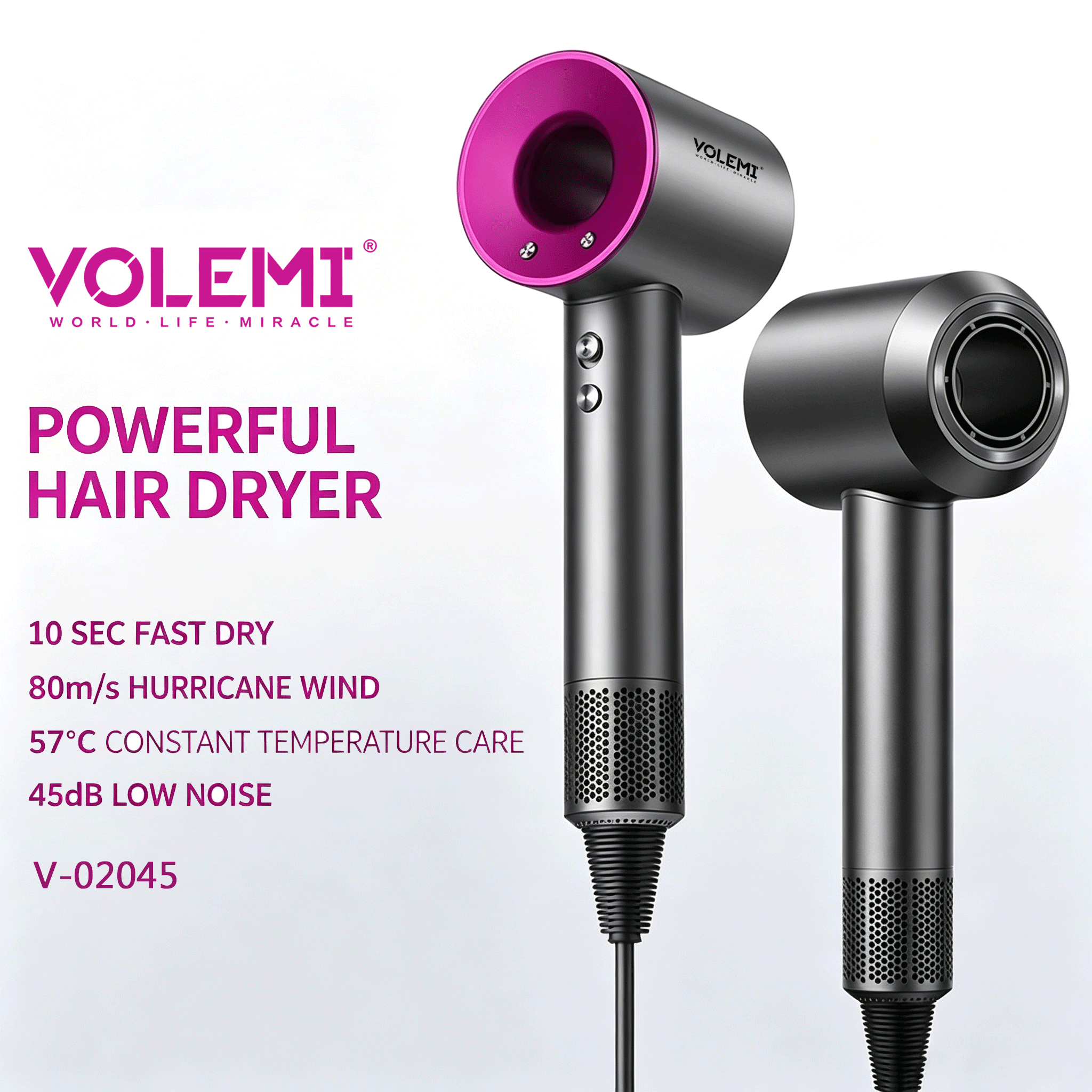VOLEMI High-Speed Negative Ion Hair Dryer Purple Ring V-02045