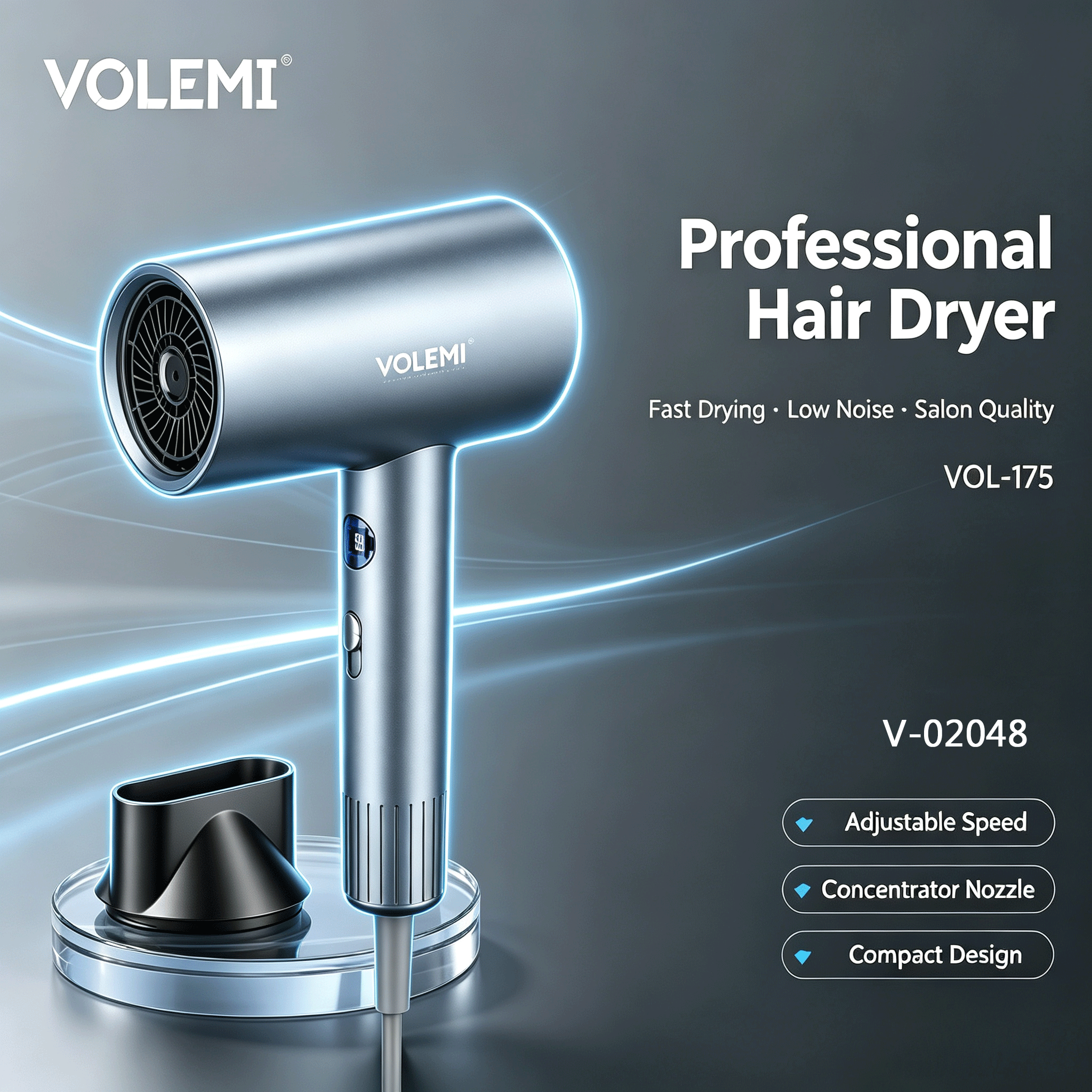 VOLEMI Professional Hair Clipper Vol-175 Silver V-02048
