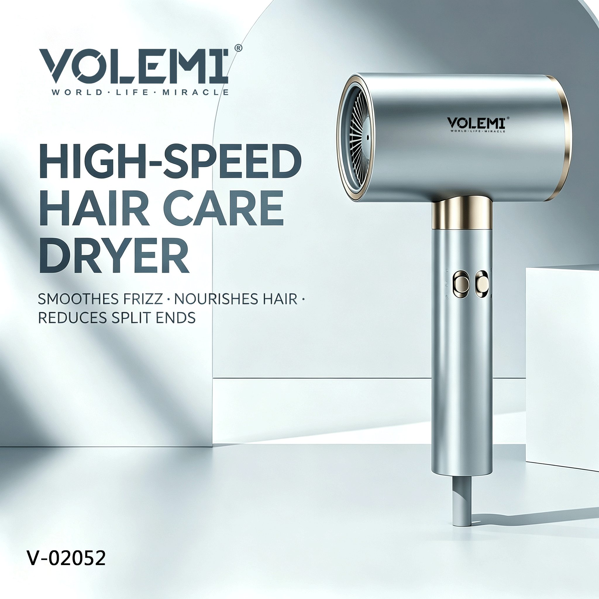 VOLEMI High-Speed Hair Care Hair Dryer Silver Finish V-02052