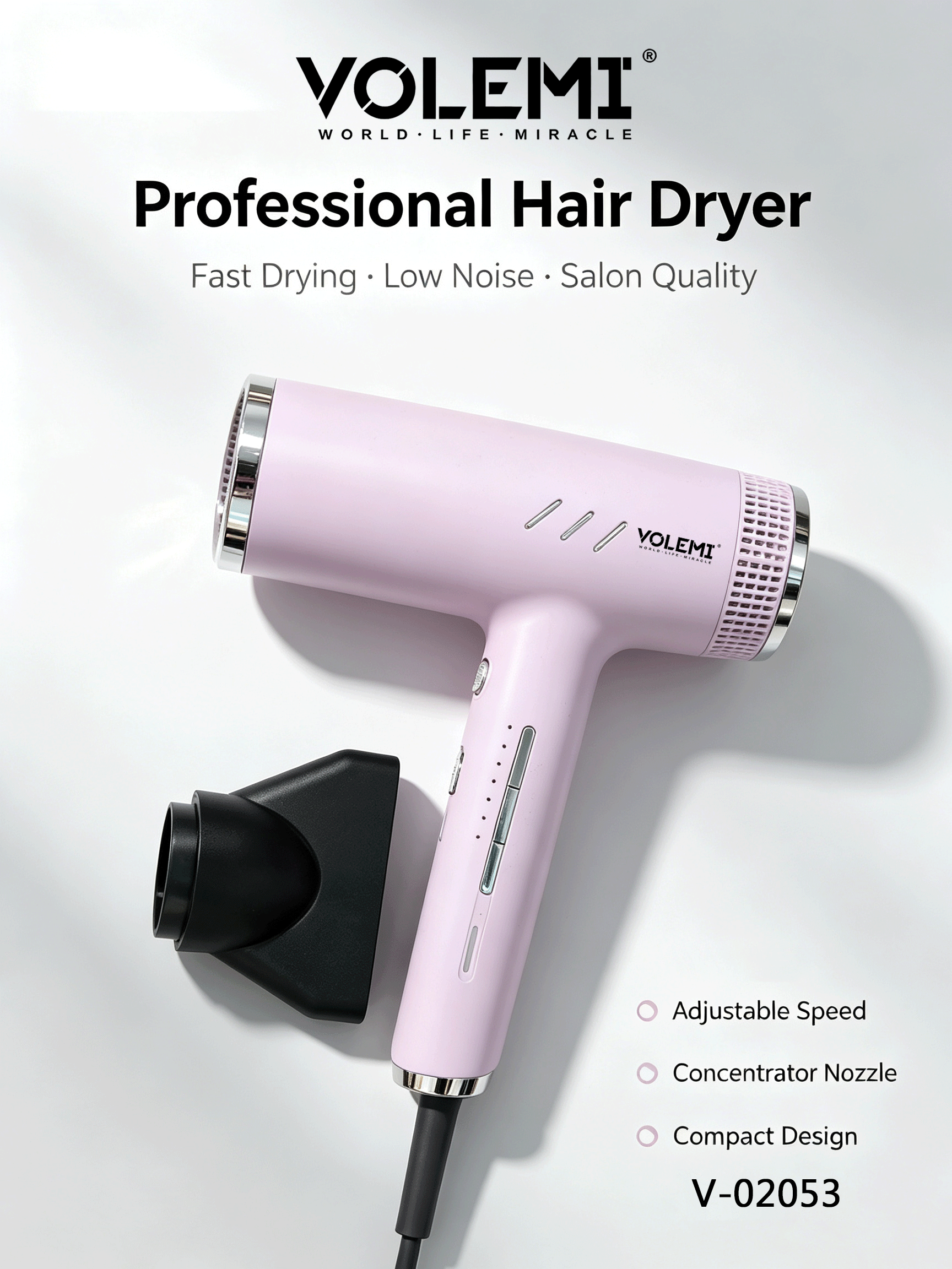 VOLEMI Professional Hair Dryer Pink Salon Edition V-02053