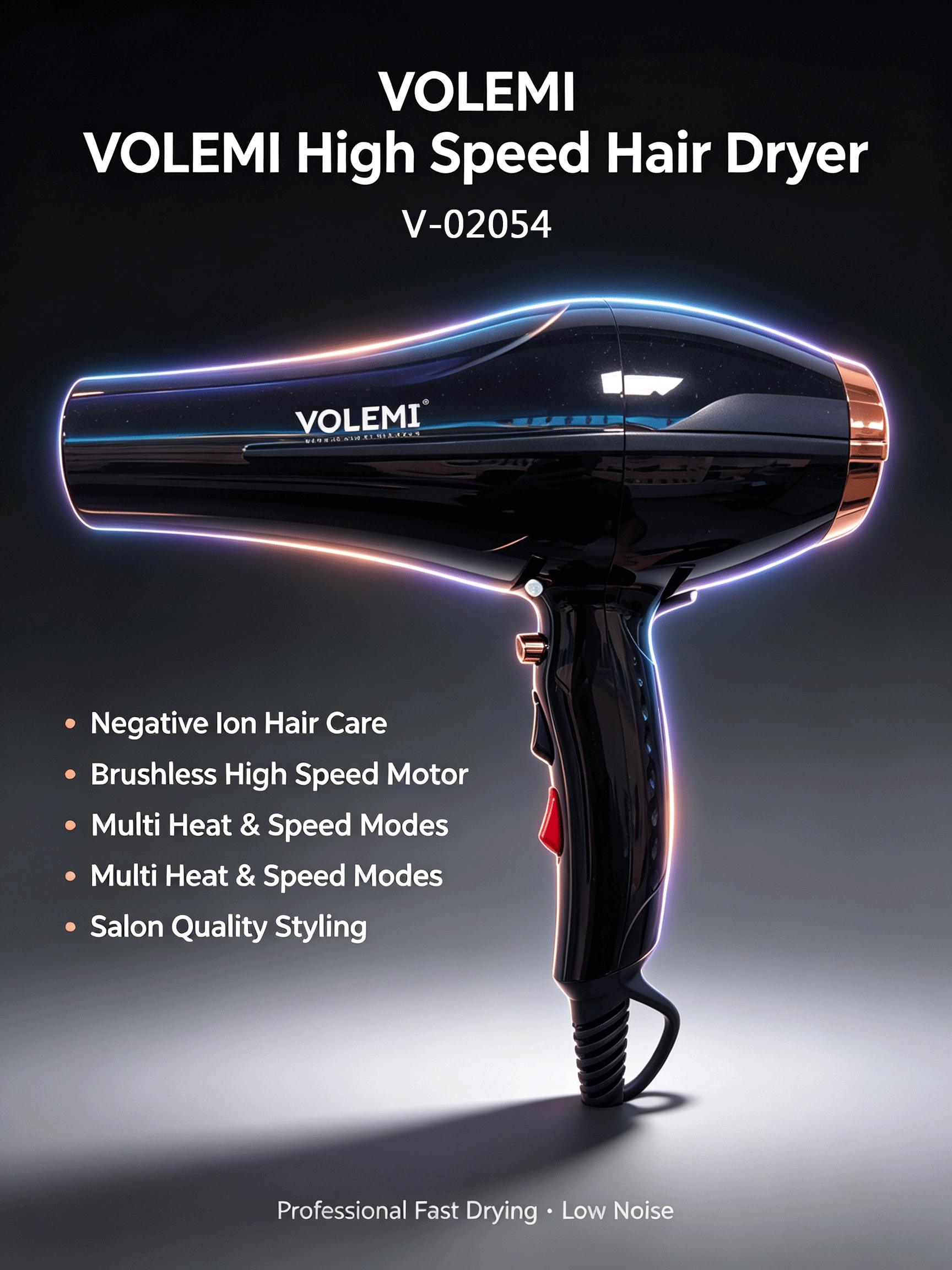 VOLEMI High Speed Brushless RGB Hair Dryer Black V-02054