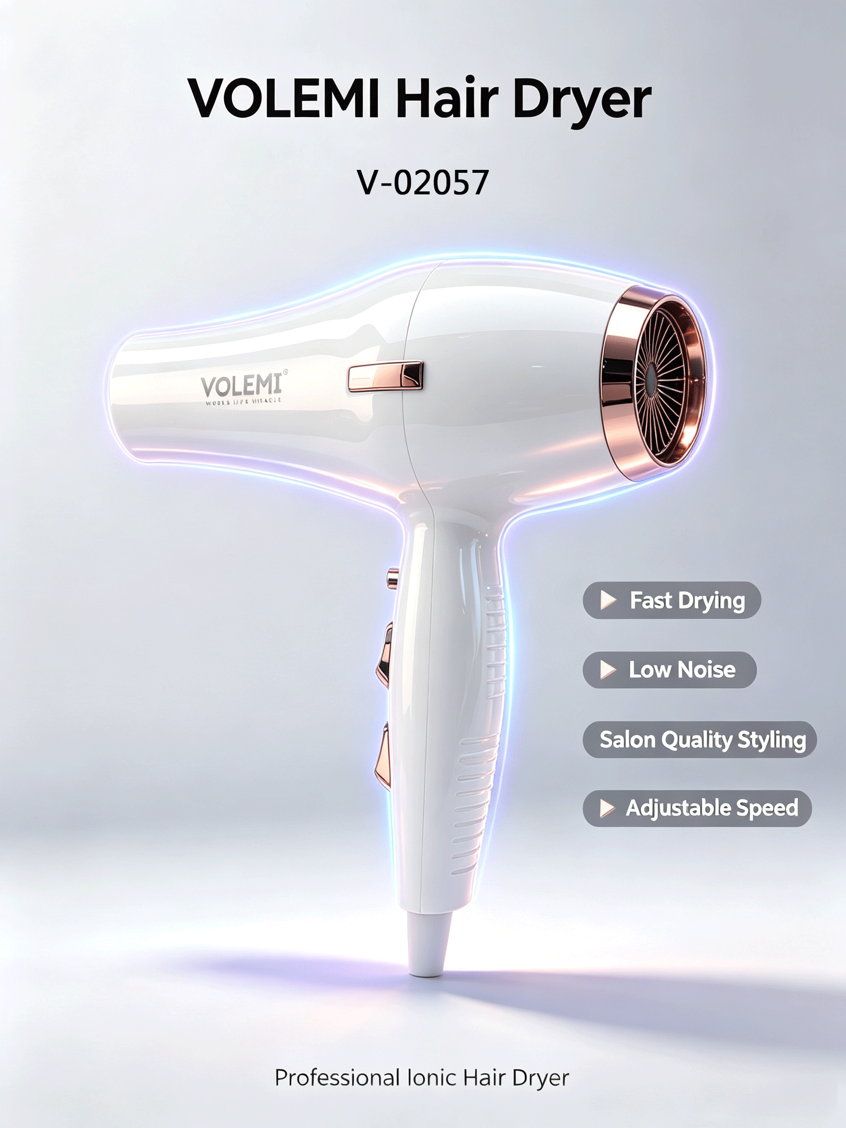 VOLEMI Negative Ion Professional Hair Dryer White V-02057