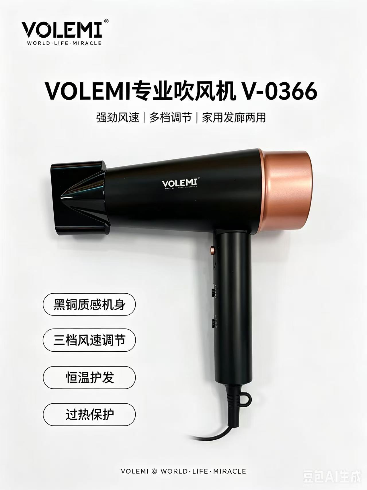 VOLEMI Ceramic Barrel Curling Iron Multi-Temp 360° Swivel V-0357