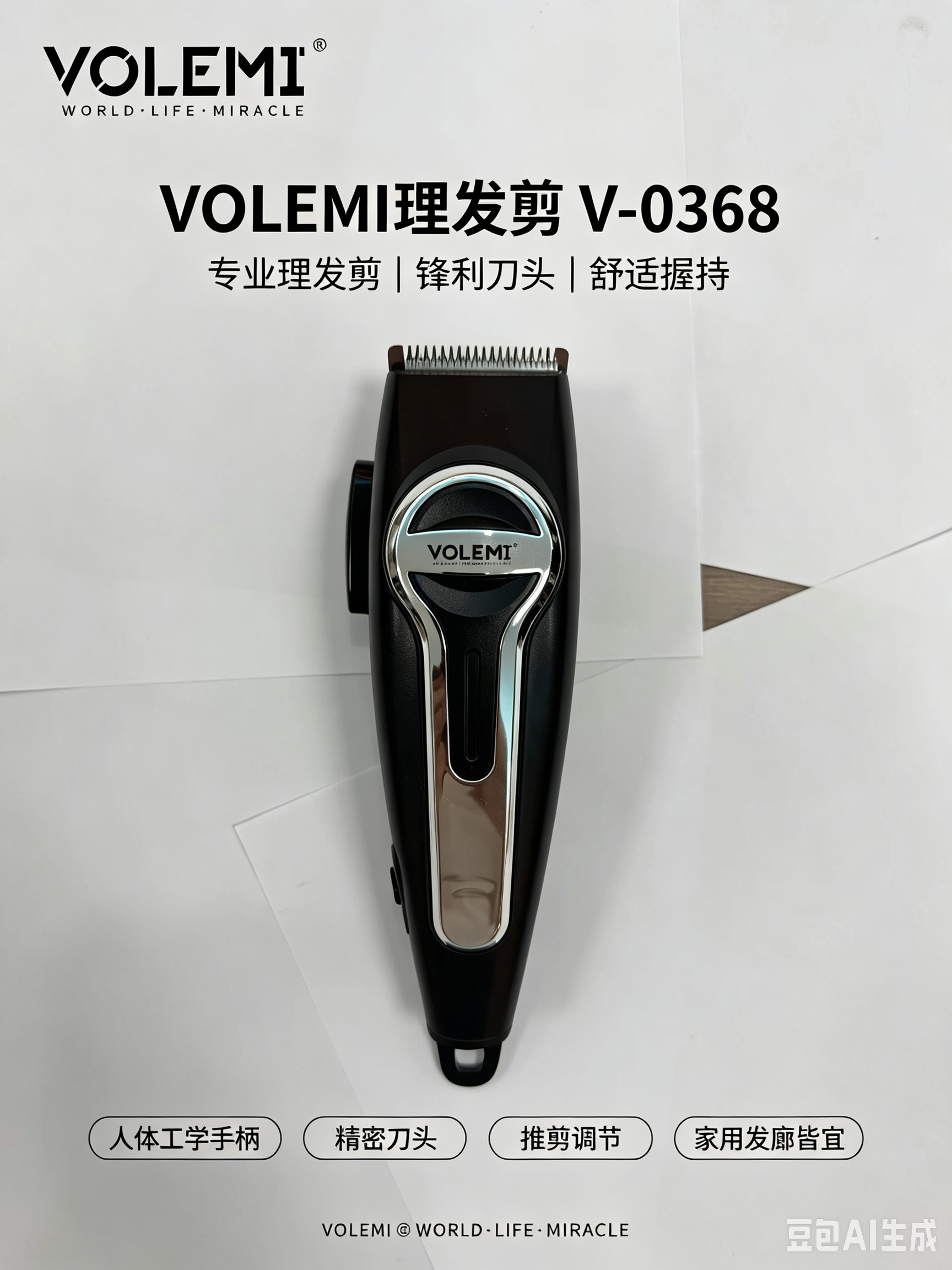 VOLEMI Cordless Hair Clipper Steel Blade Wet Dry Use V-0359