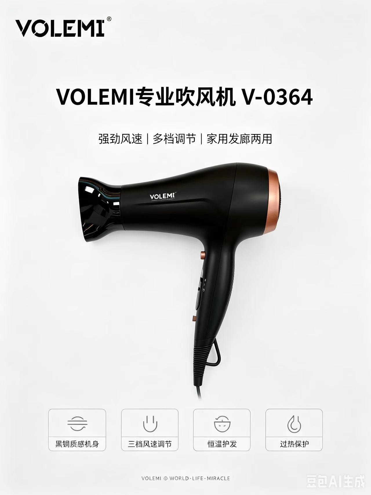 VOLEMI Ionic Hair Dryer Fast-Dry Concentrator 20pcs V-0364