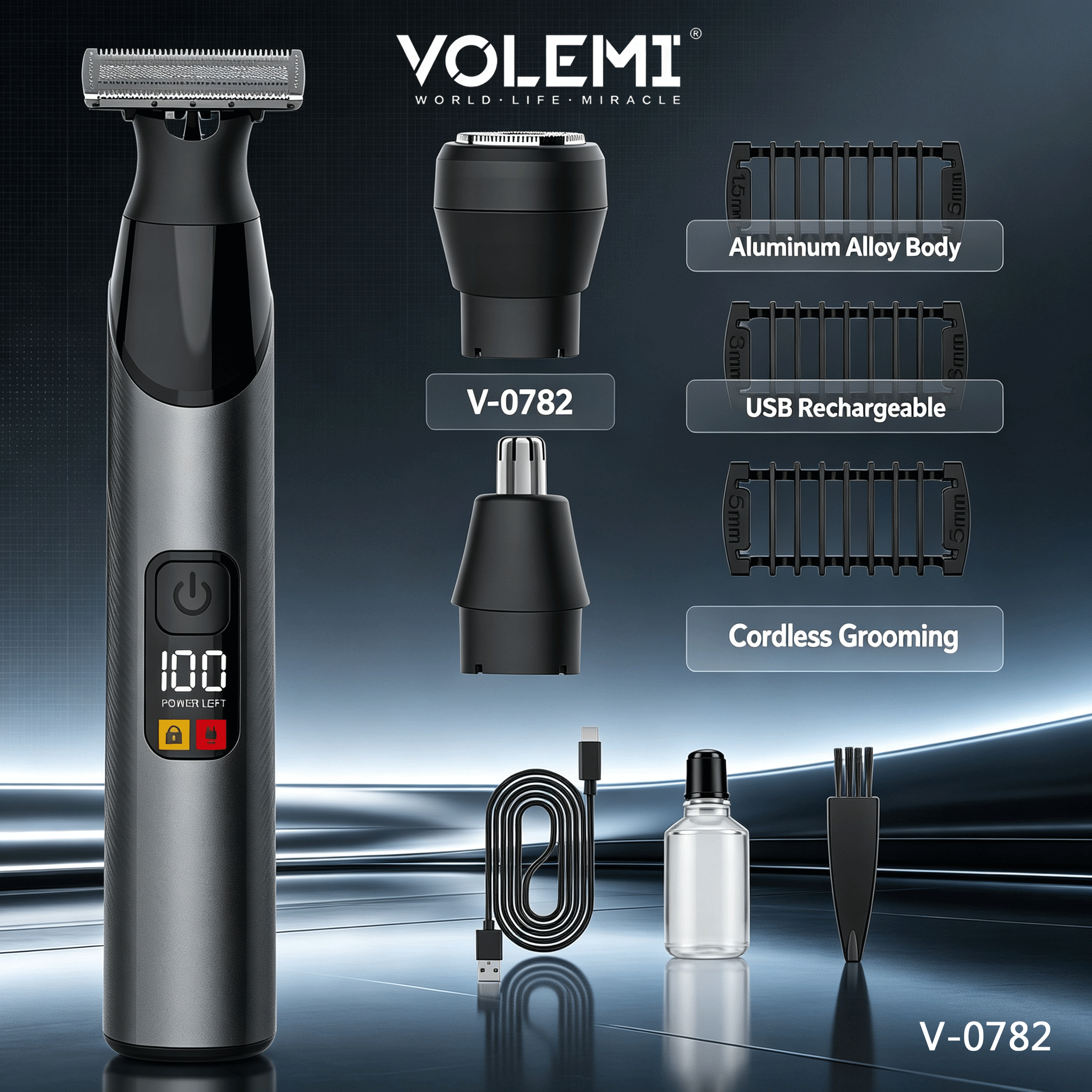 VOLEMI Professional Cordless Hair Clipper Type-C Rechargeable V-0782