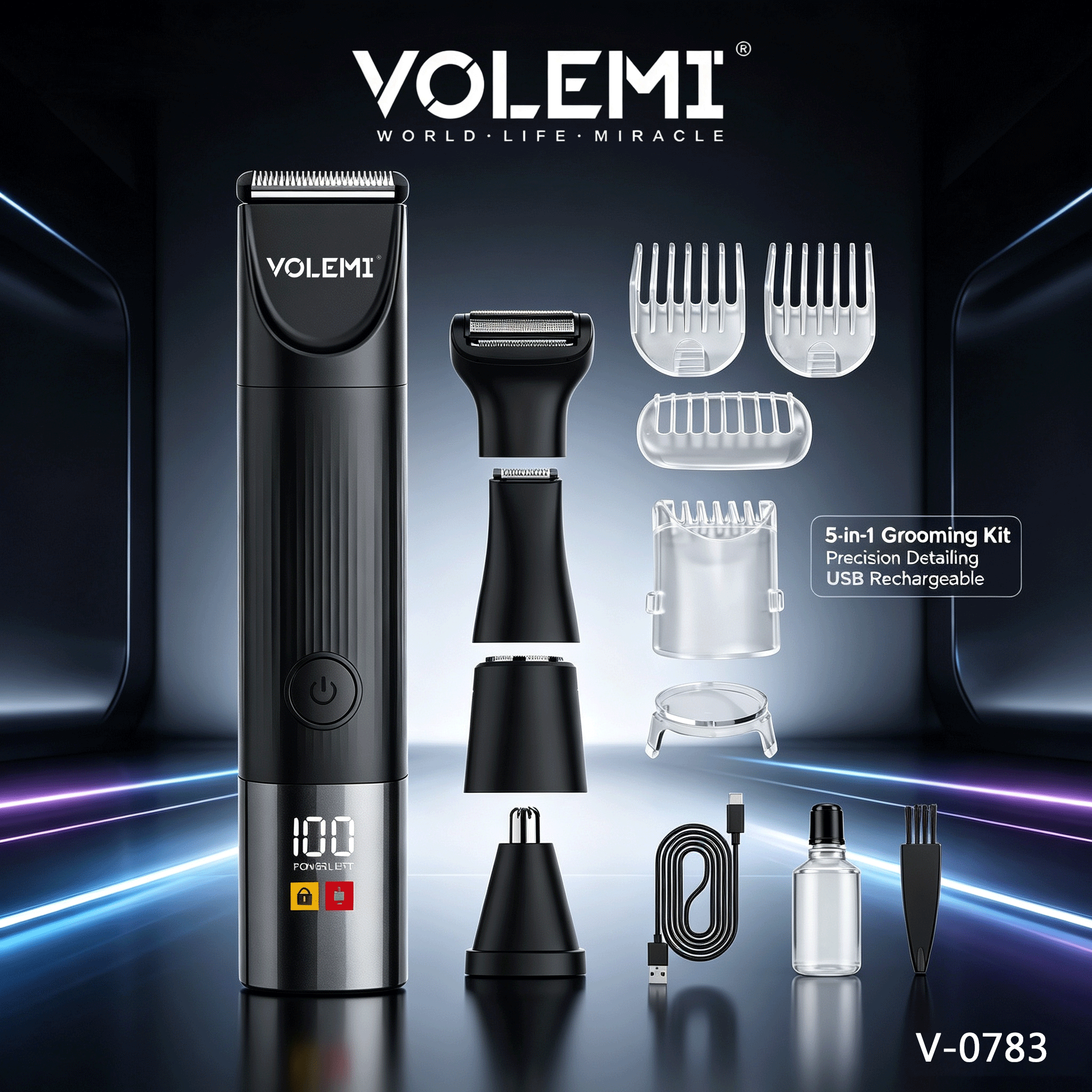 VOLEMI Pro Hair Clipper Type-C Rechargeable Washable Body V-0783