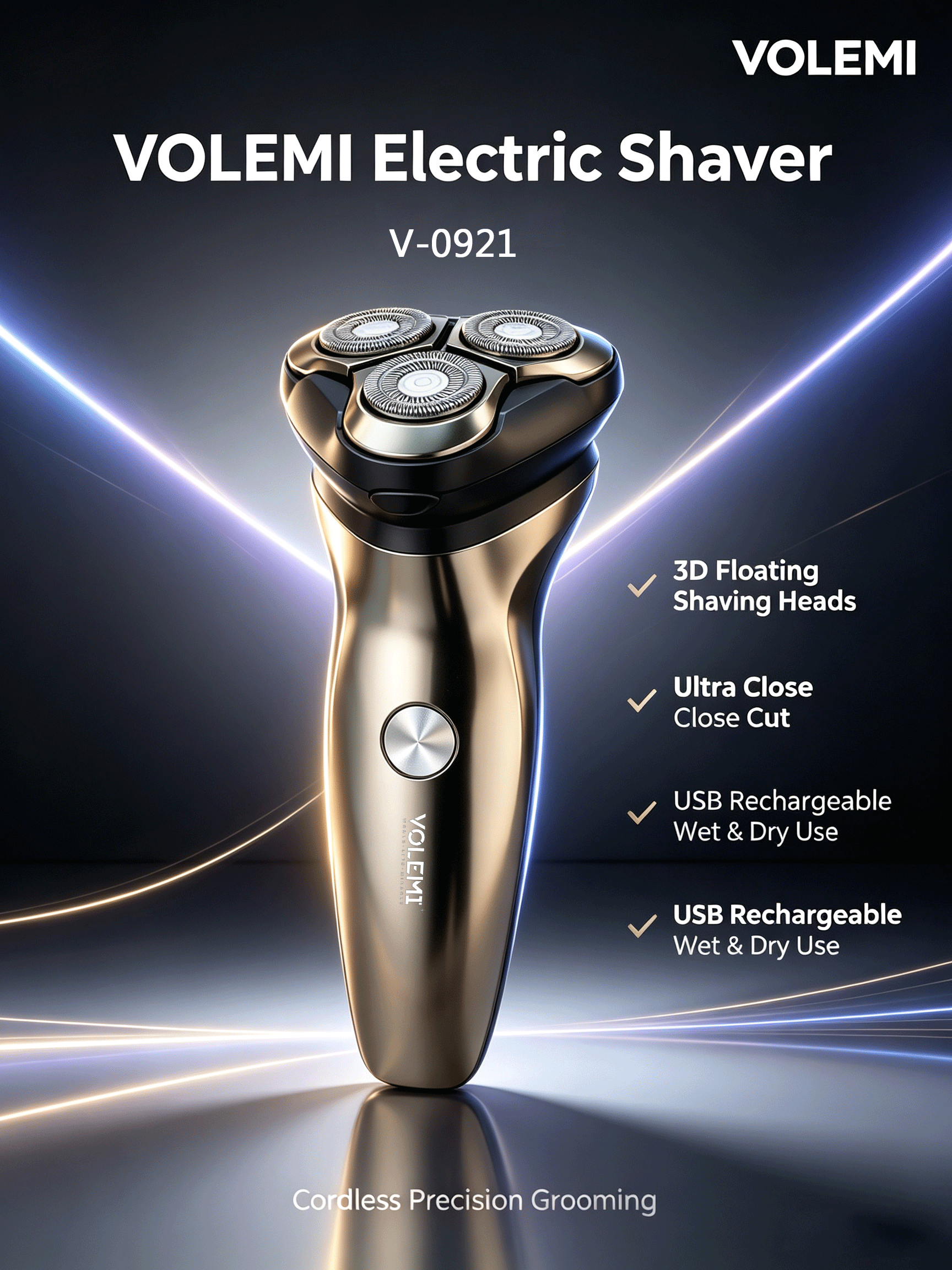 VOLEMI Men's Shaver Floating Foil Wet & Dry USB Rechargeable V-0921