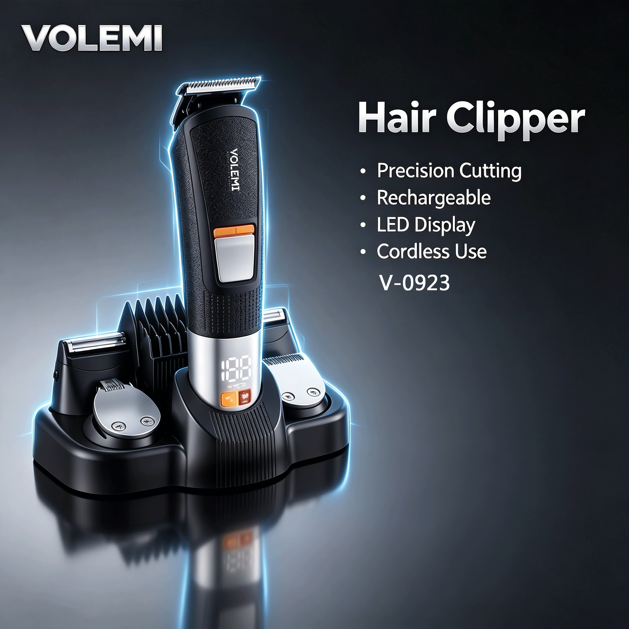 VOLEMI Professional Hair Clipper Quiet Motor Steel Blade V-0923