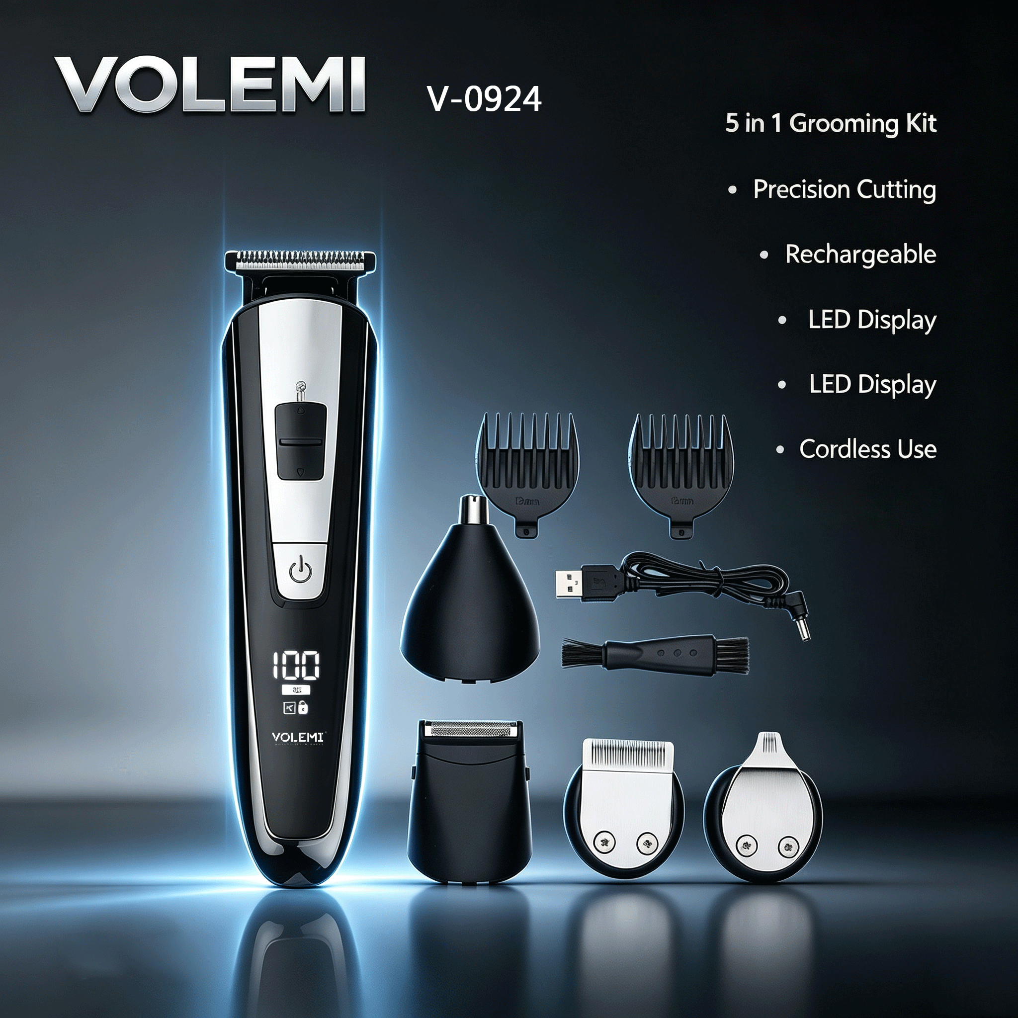 VOLEMI Hair Clipper High-Torque Quiet Motor Steel Blade V-0924