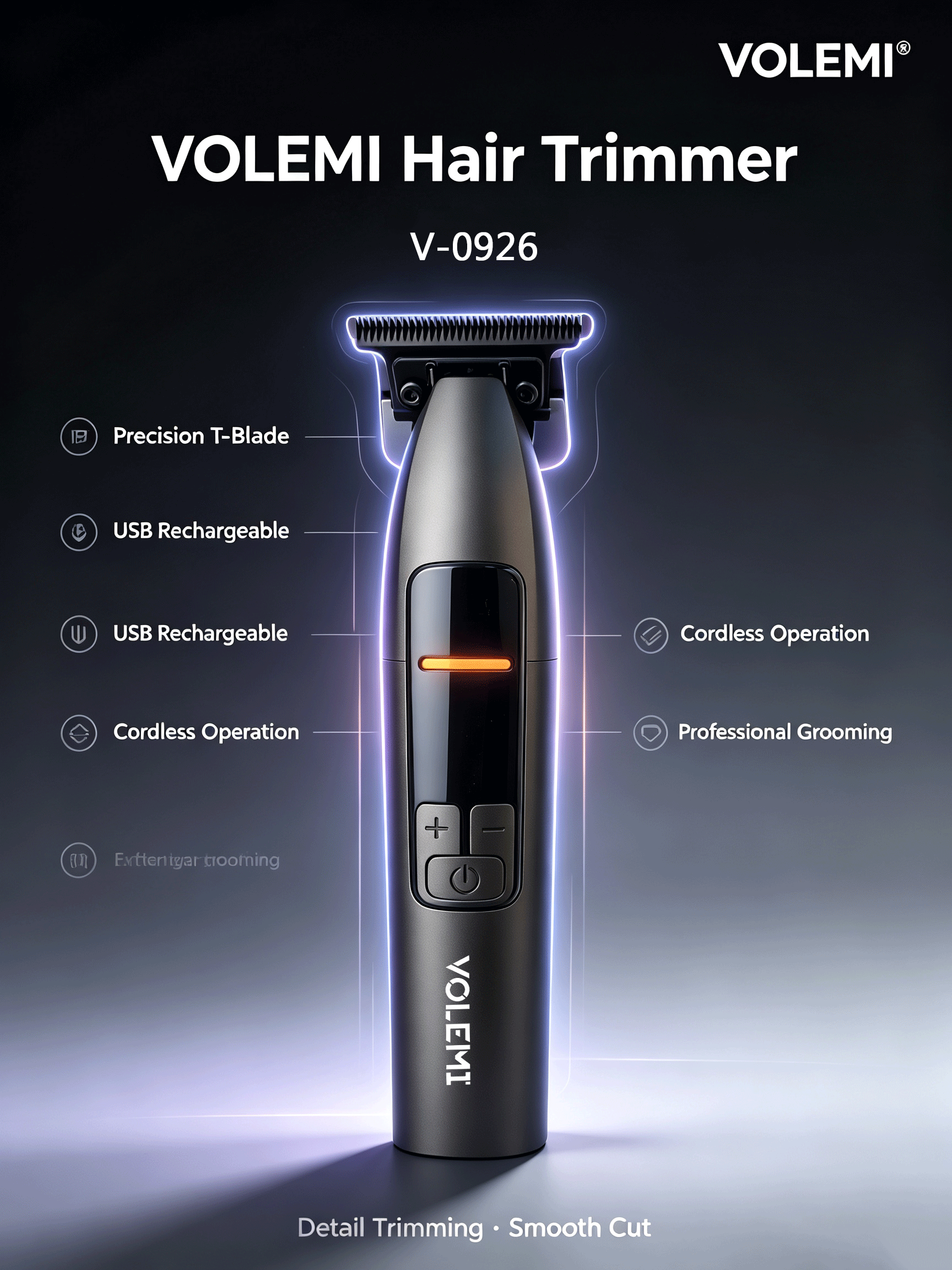 VOLEMI Hair Clipper Adjustable Guide Combs Quiet Motor V-0926