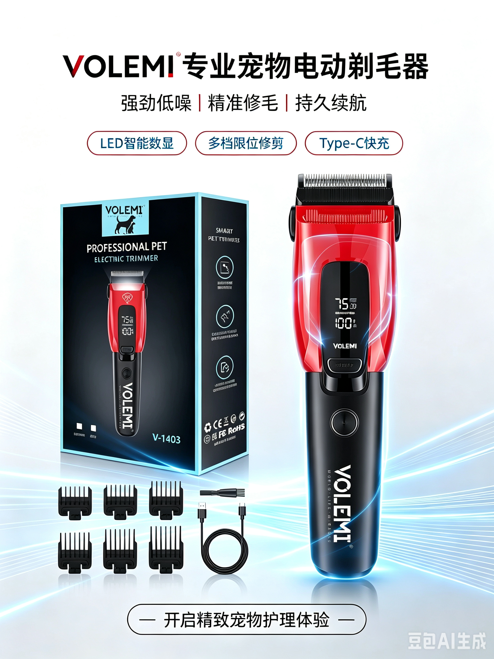 VOLEMI Rechargeable Hair Clipper Quiet Motor Steel Blade V-1403