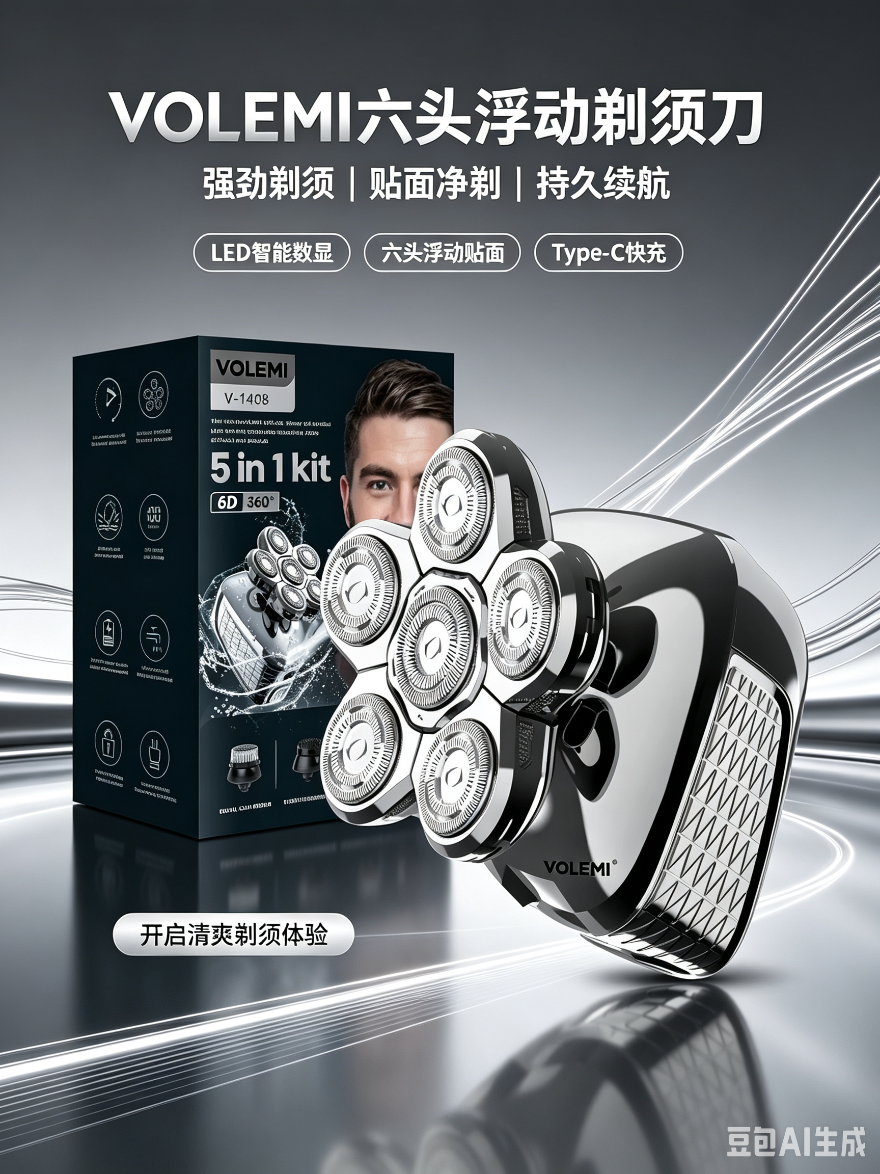 VOLEMI Pro Hair Clipper Dry Wet Use Long Battery V-1408