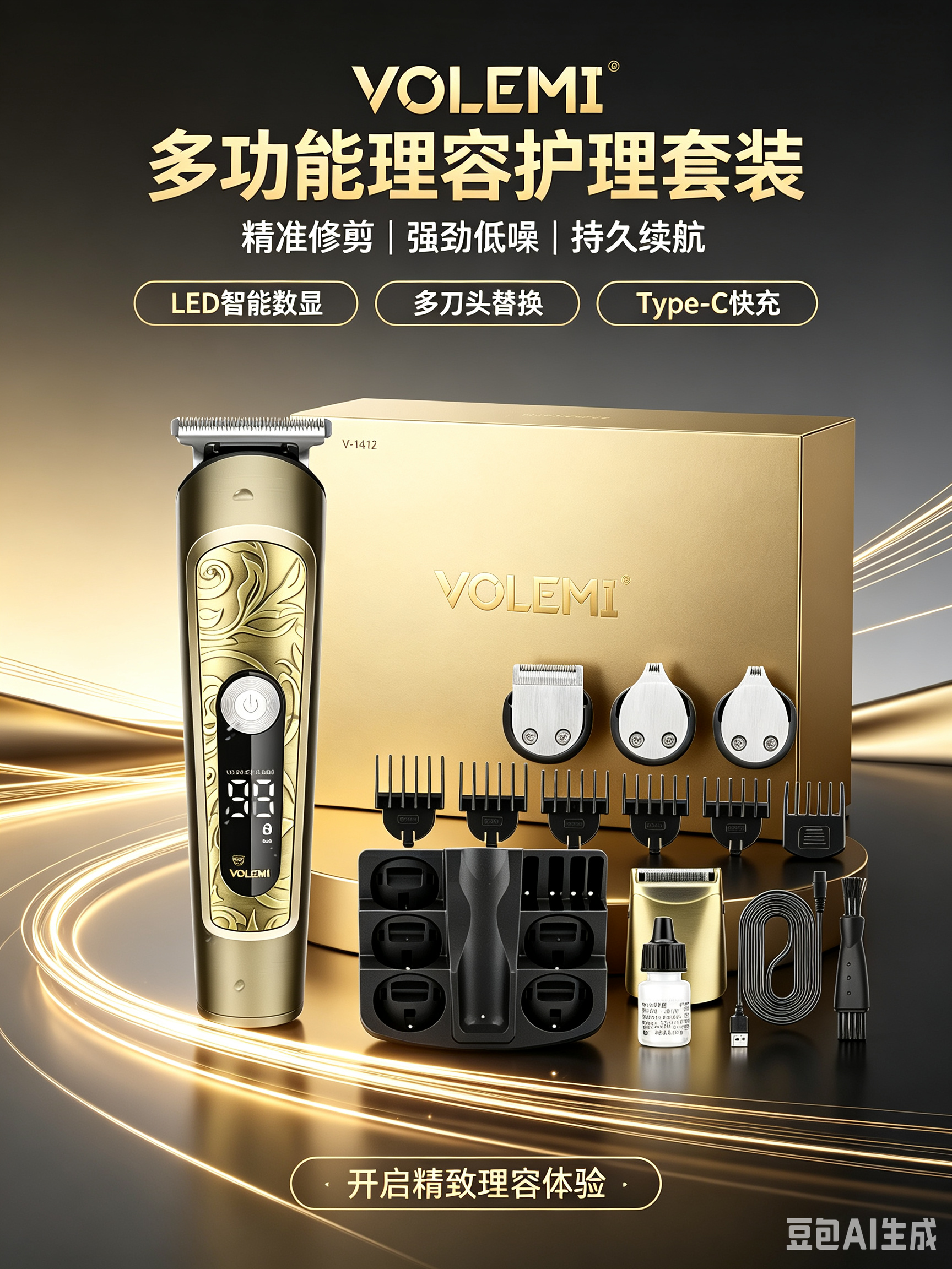 VOLEMI Professional Hair Clipper Quiet Motor Steel Blade V-1412