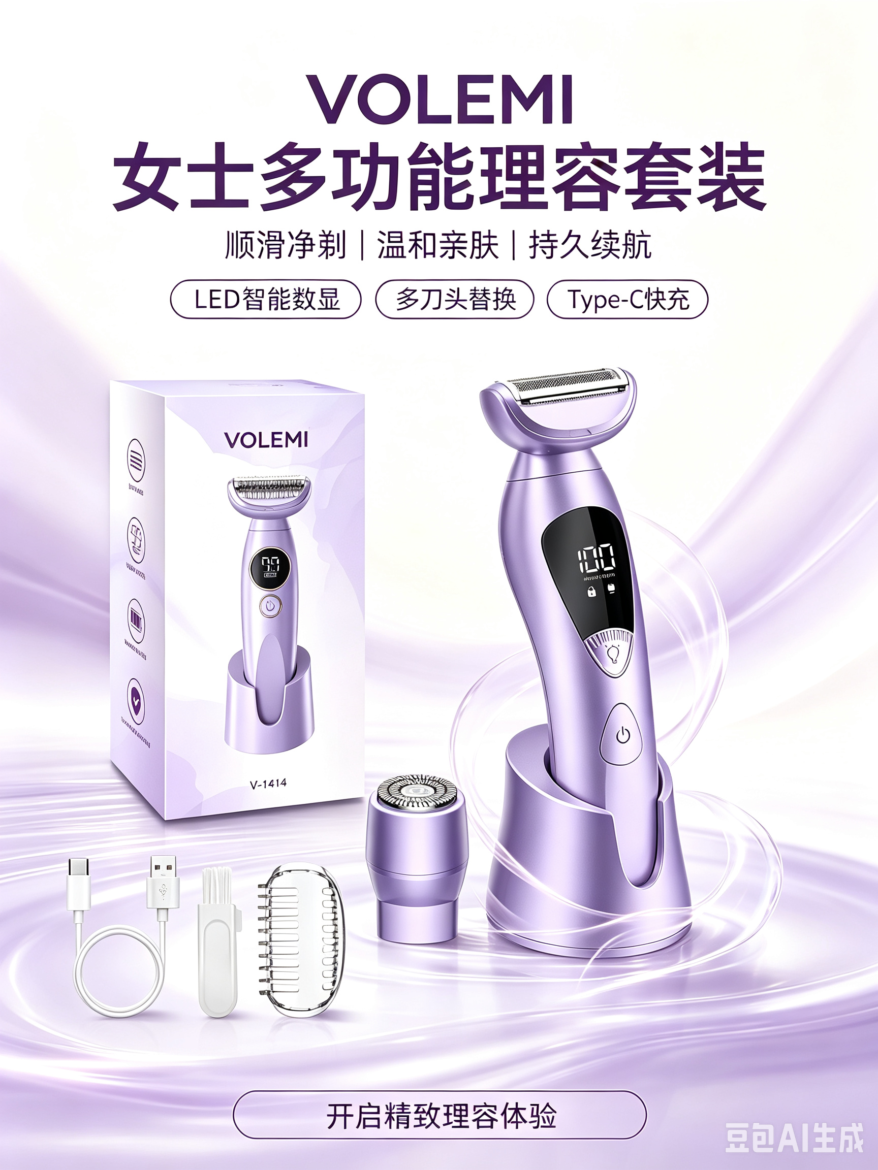 VOLEMI Rechargeable Hair Clipper Quiet Motor Steel Blade V-1414