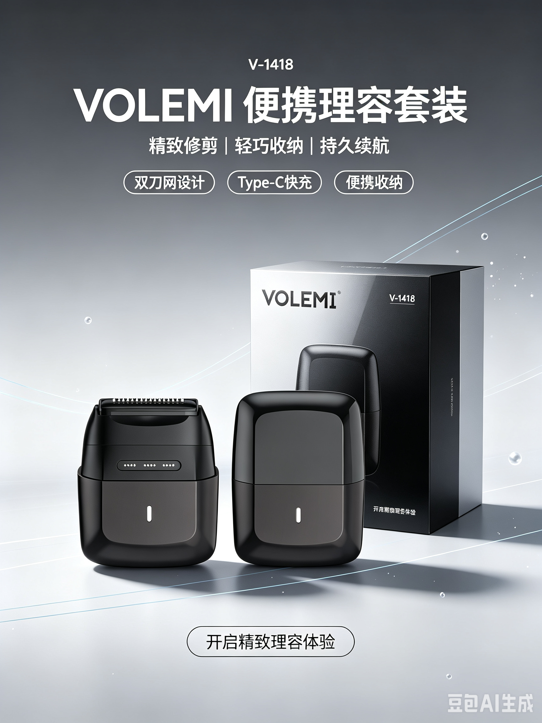 VOLEMI Hair Clipper Quiet Motor Steel Blade Dry Wet V-1418