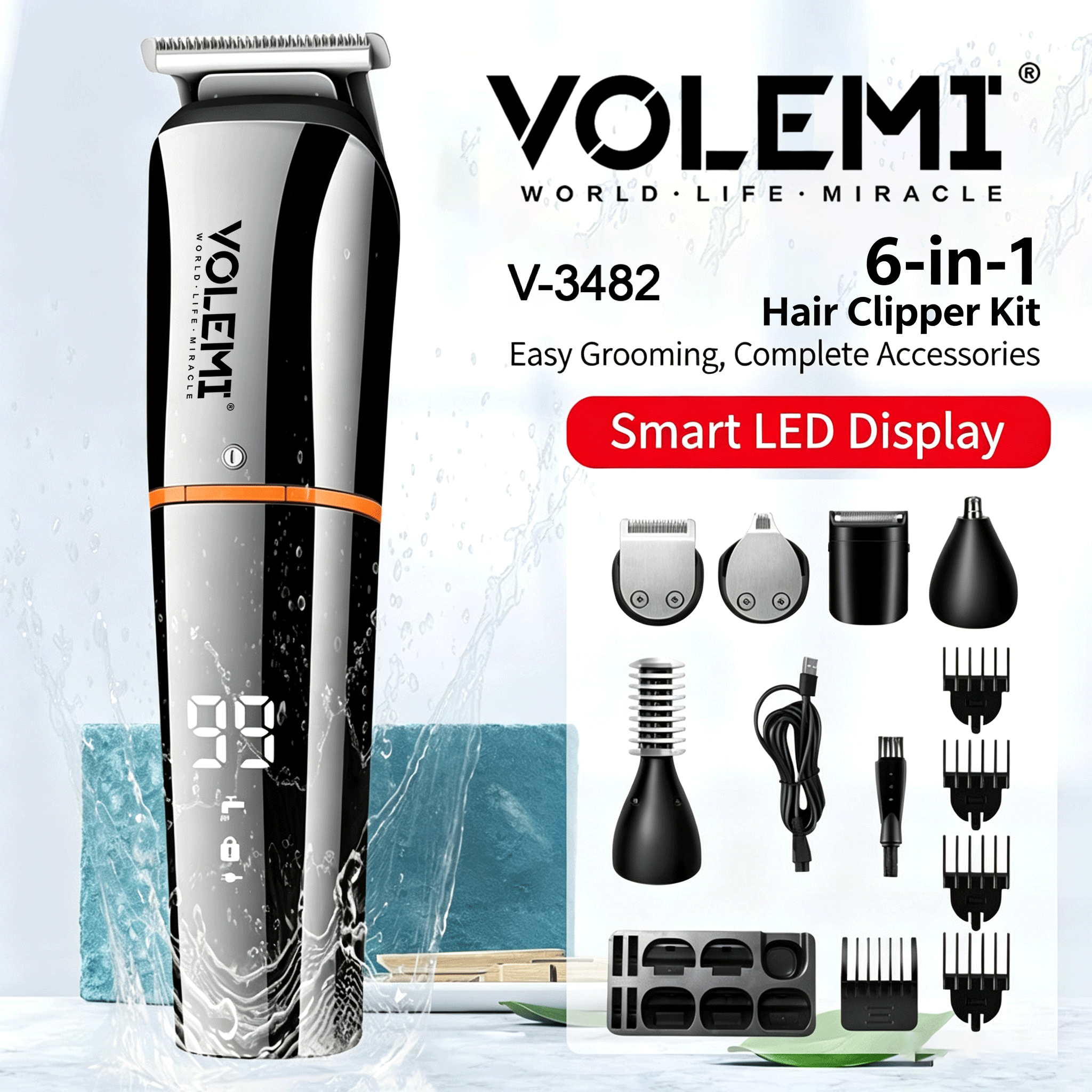 VOLEMI Men's Shaver Rotary Head Wet & Dry Type-C V-3482