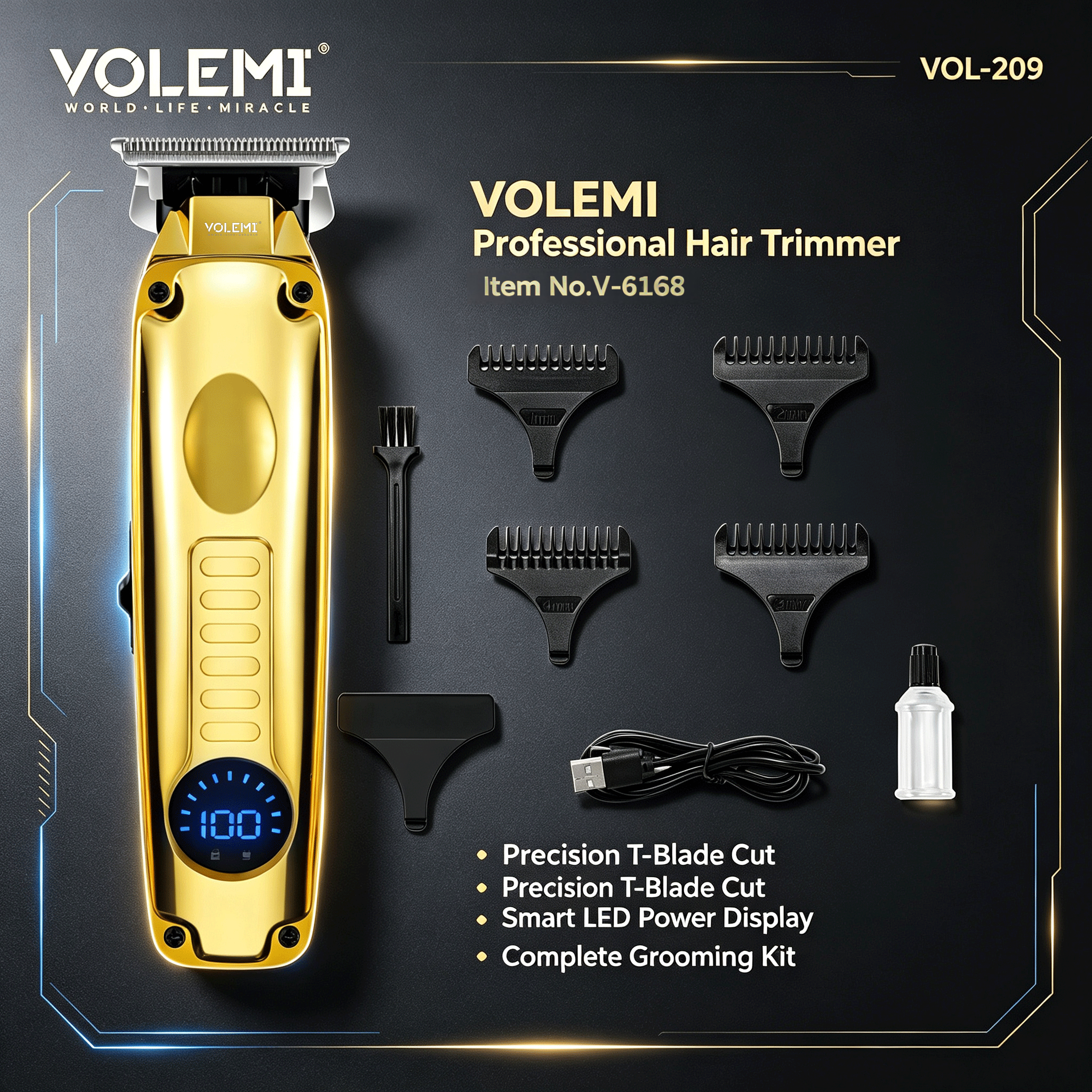 VOLEMI Hair Clipper V-6168 Professional Cordless Rechargeable