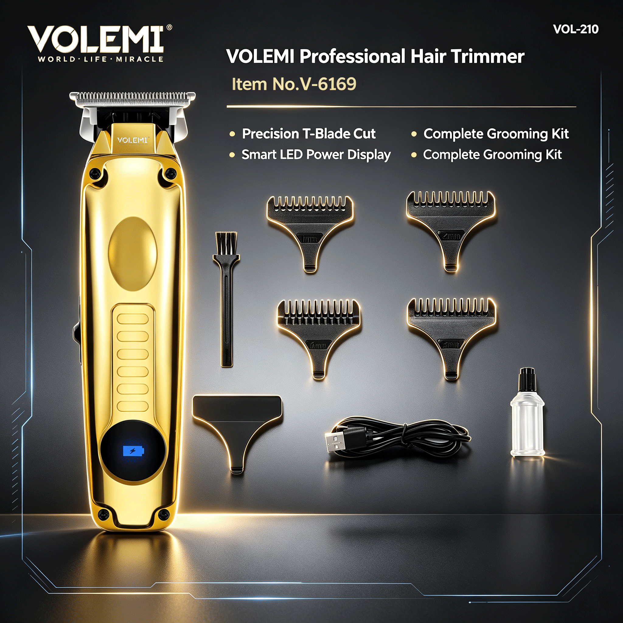 VOLEMI Professional Cordless Hair Clipper Type-C Rechargeable V-6169