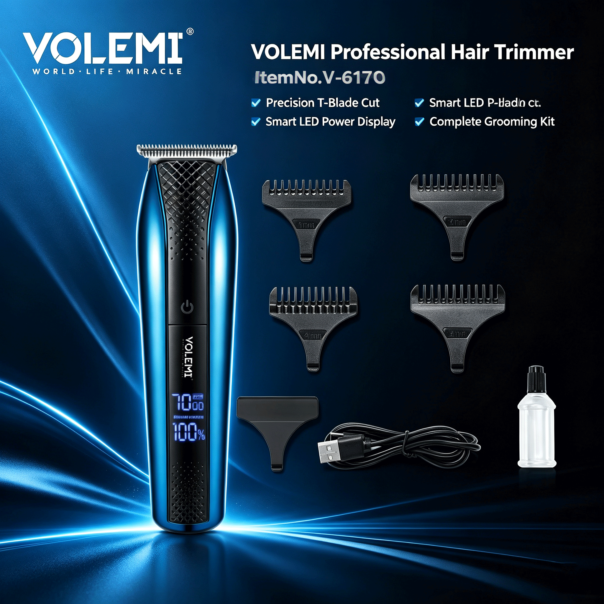 VOLEMI Cordless Hair Clipper Steel Blade Type-C 60pcs Carton V-6170