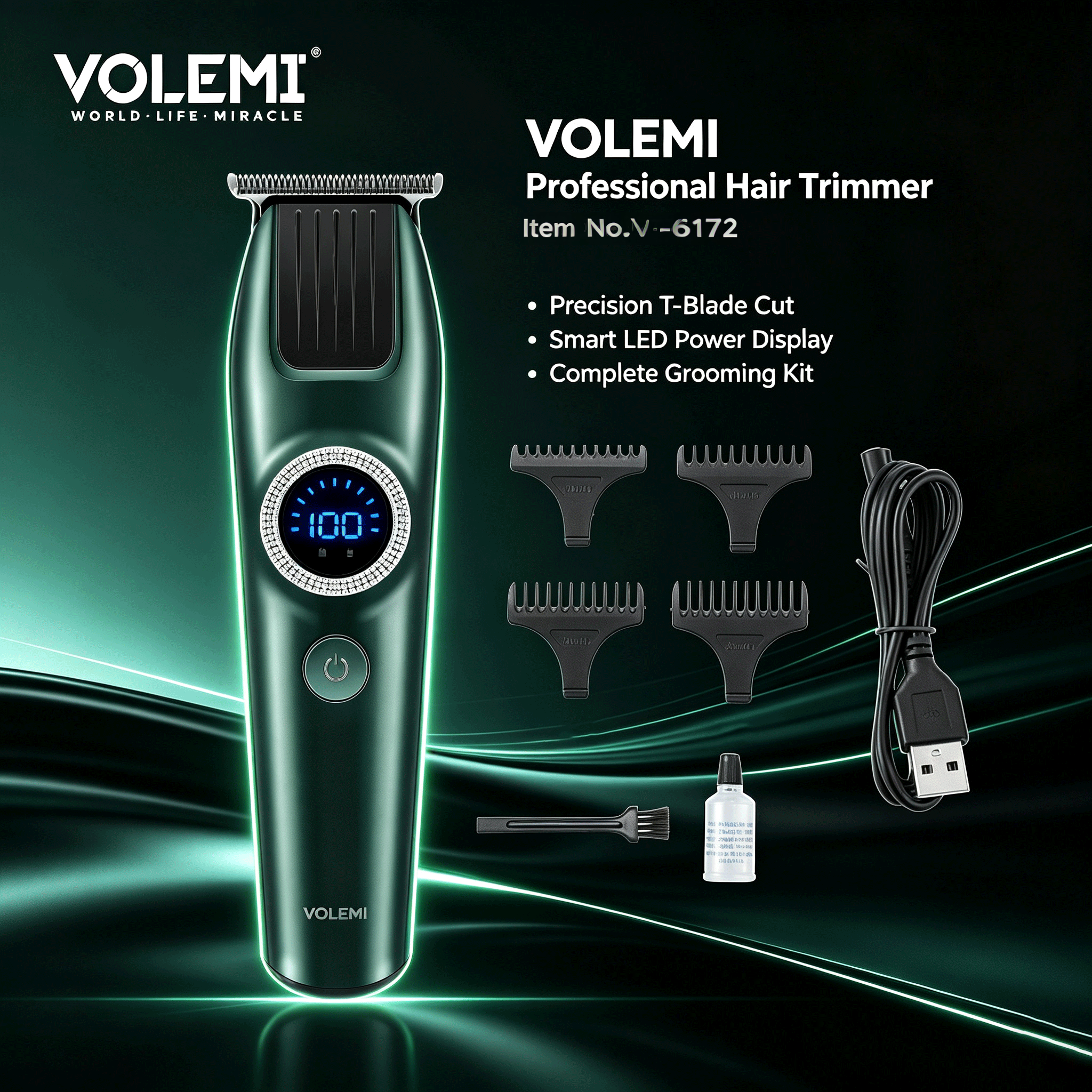 VOLEMI Professional Hair Clipper Type-C Fast Charge 60pcs V-6172