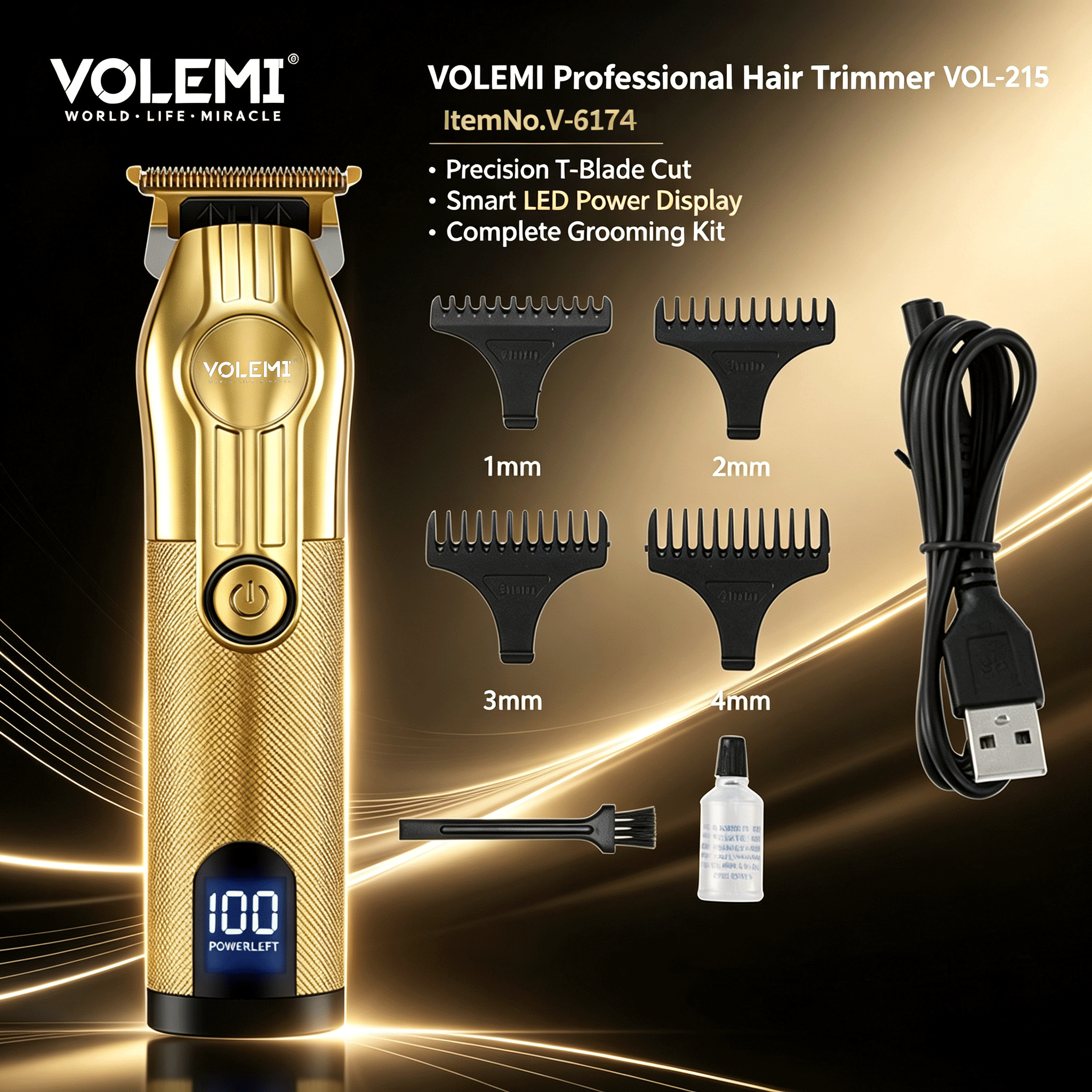 VOLEMI Hair Clipper Kit Quiet Motor Steel Blade V-6174