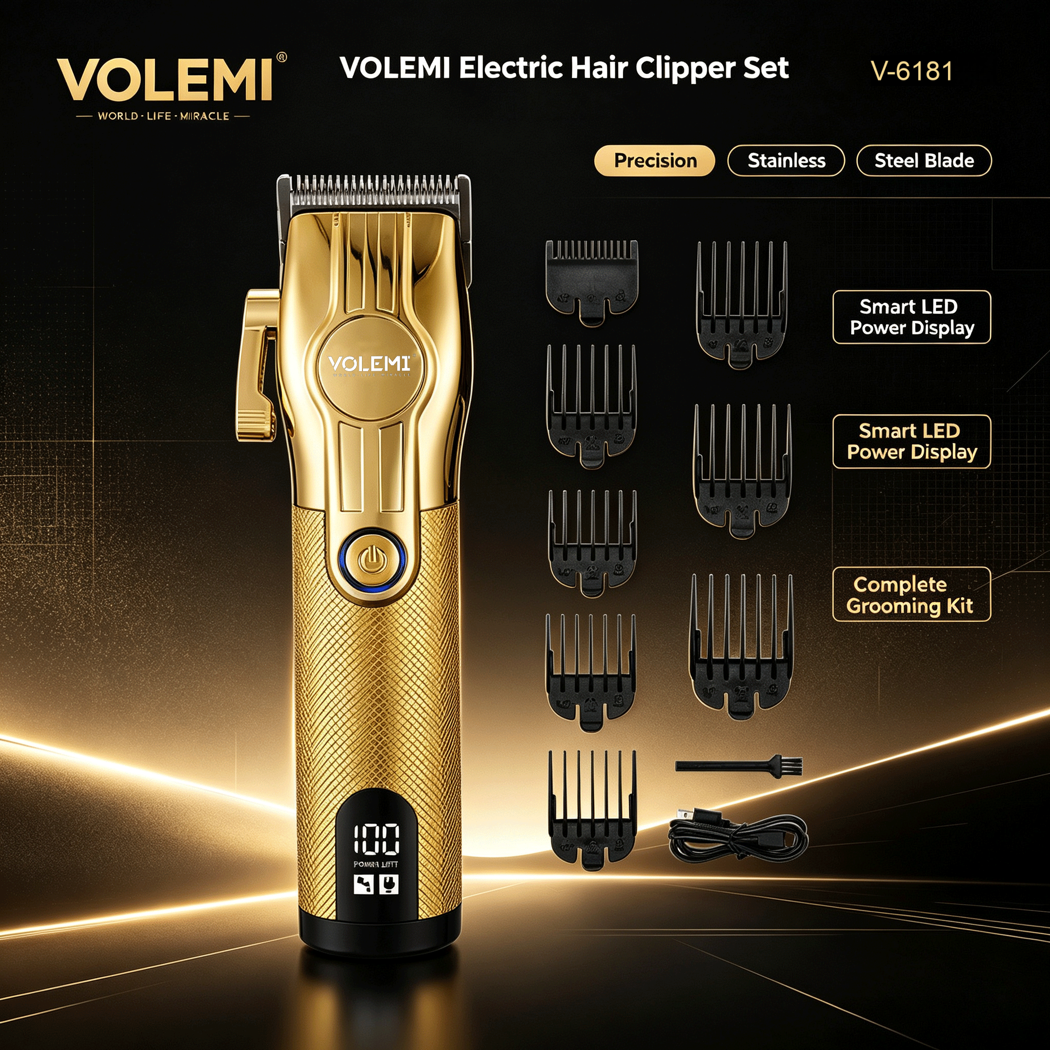 VOLEMI Professional Hair Clipper Quiet Motor Steel Blade V-6181