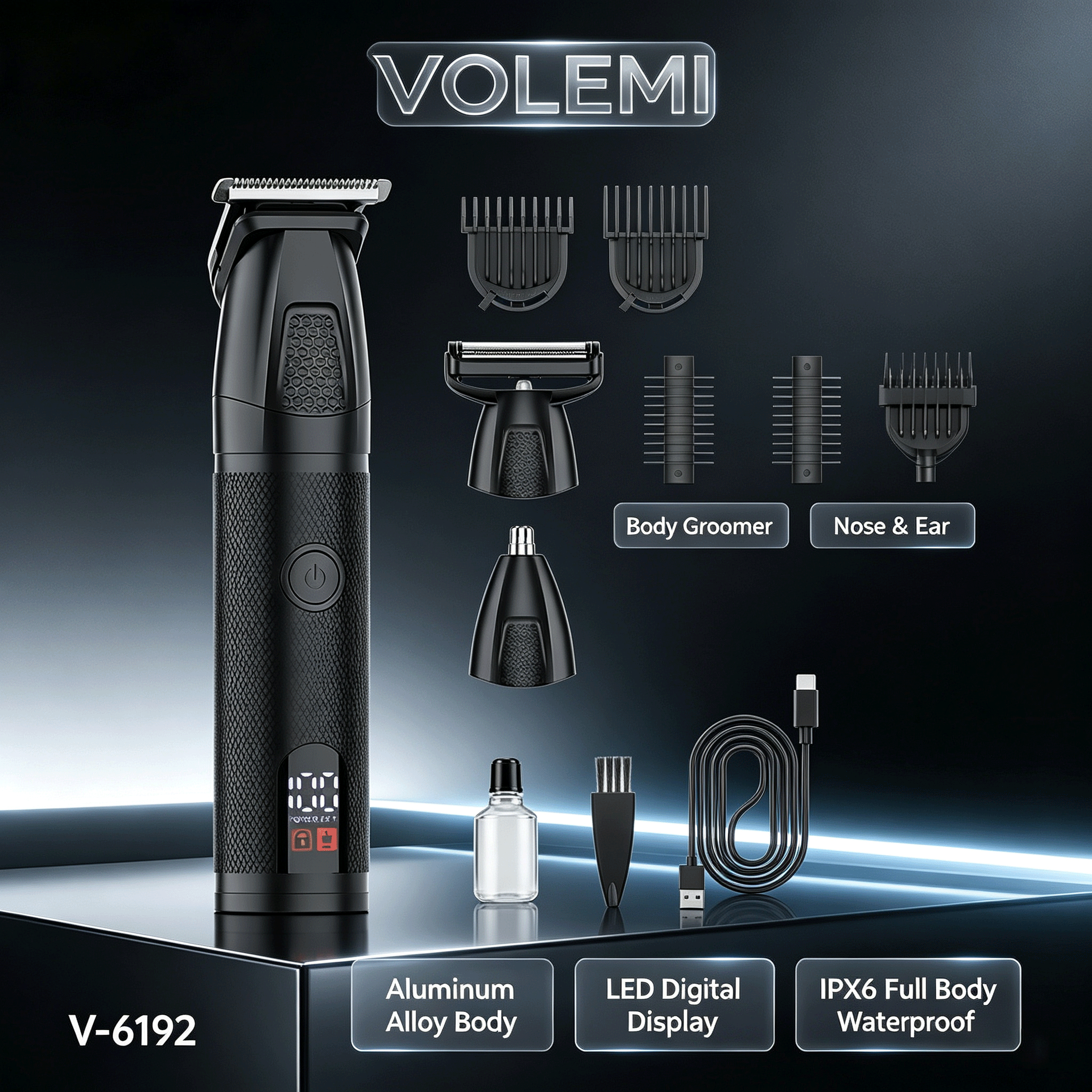 VOLEMI Cordless Hair Clipper Steel Blade Rechargeable V-6192