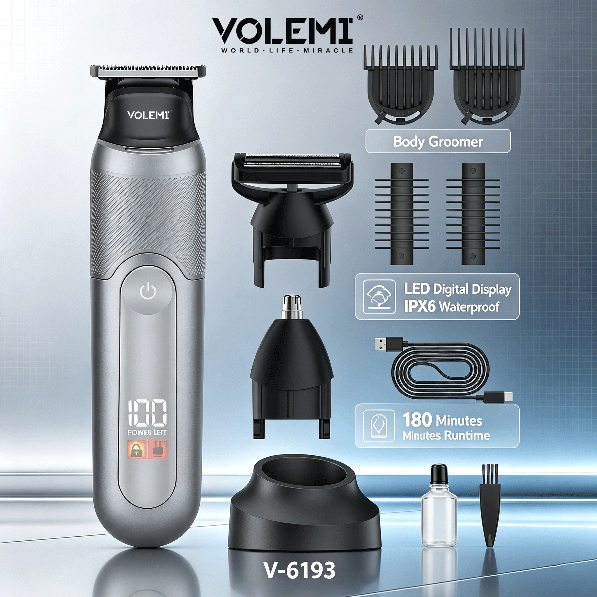 VOLEMI Rechargeable Hair Clipper Quiet Motor Washable V-6193
