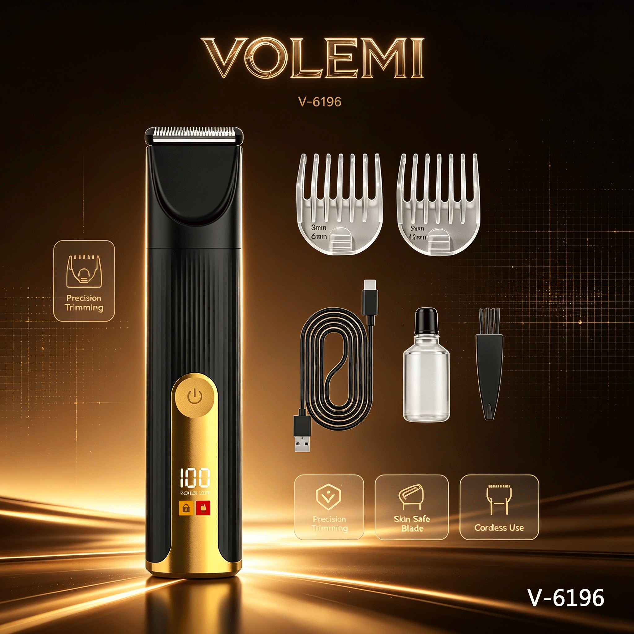 VOLEMI Cordless Hair Clipper Quiet Motor Steel Blade V-6196